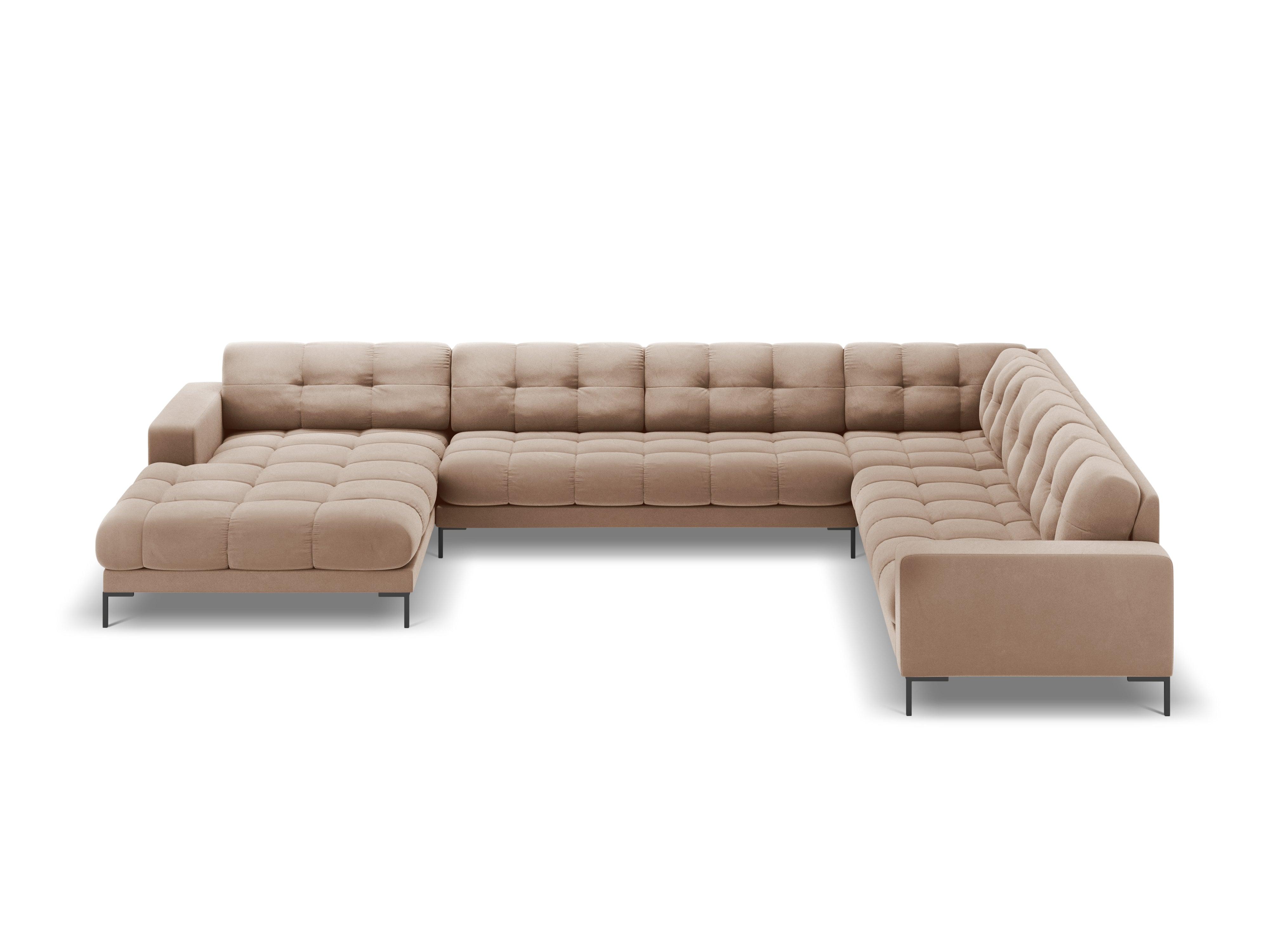 Sofa aksamitna panoramiczna prawostronna 7-osobowa BALI beżowy z czarną podstawą Cosmopolitan Design Eye on Design