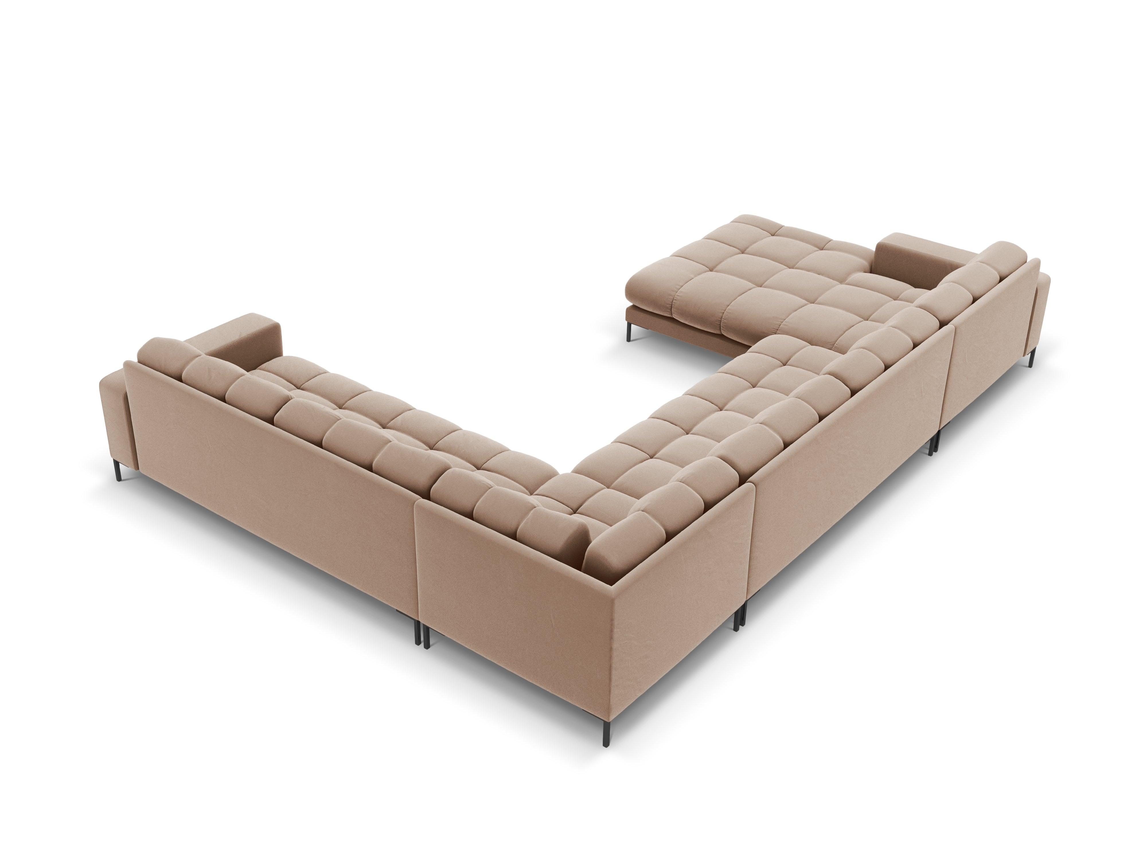 Sofa aksamitna panoramiczna prawostronna 7-osobowa BALI beżowy z czarną podstawą Cosmopolitan Design Eye on Design