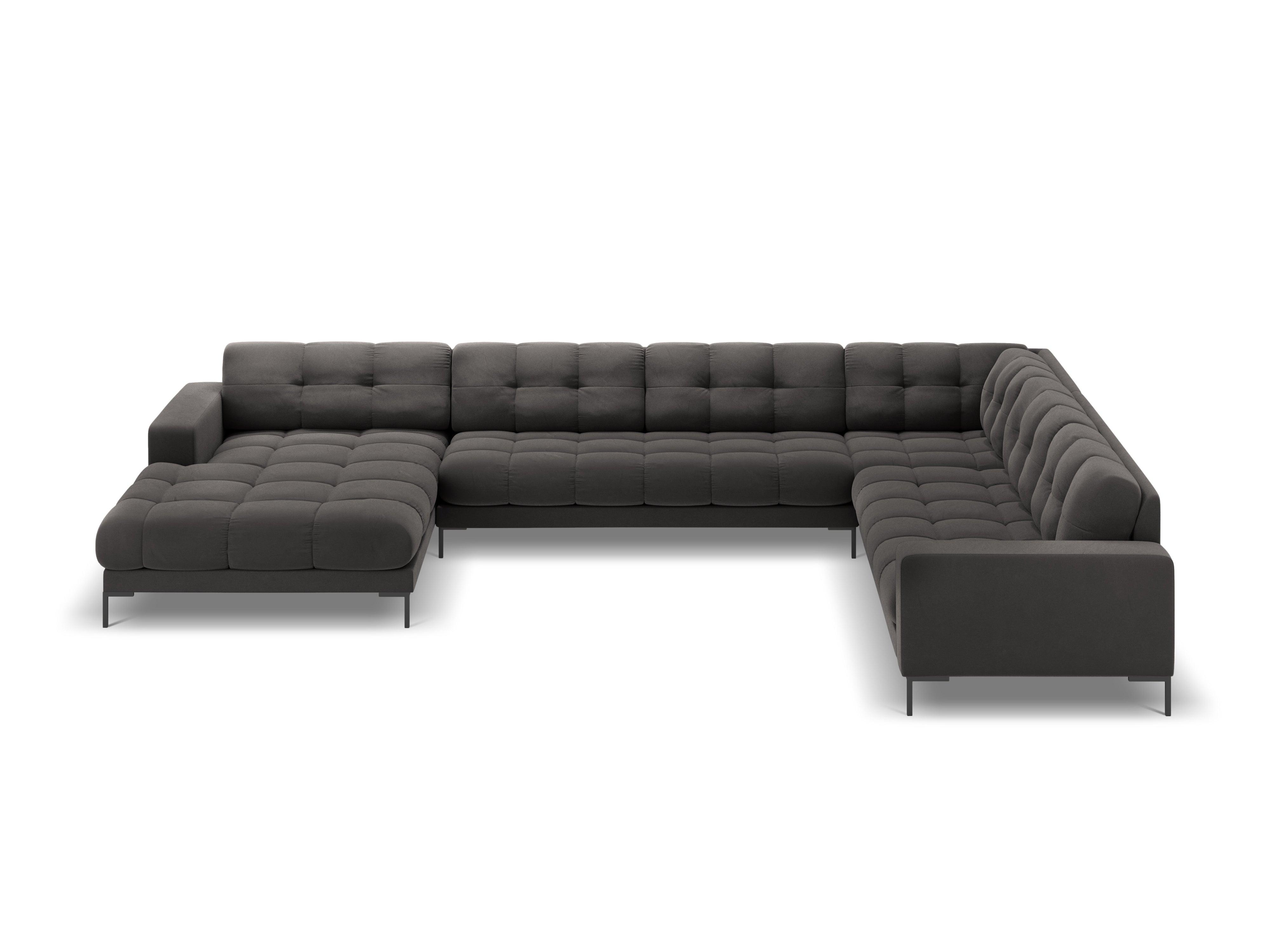 Sofa aksamitna panoramiczna prawostronna 7-osobowa BALI ciemnoszary z czarną podstawą Cosmopolitan Design Eye on Design
