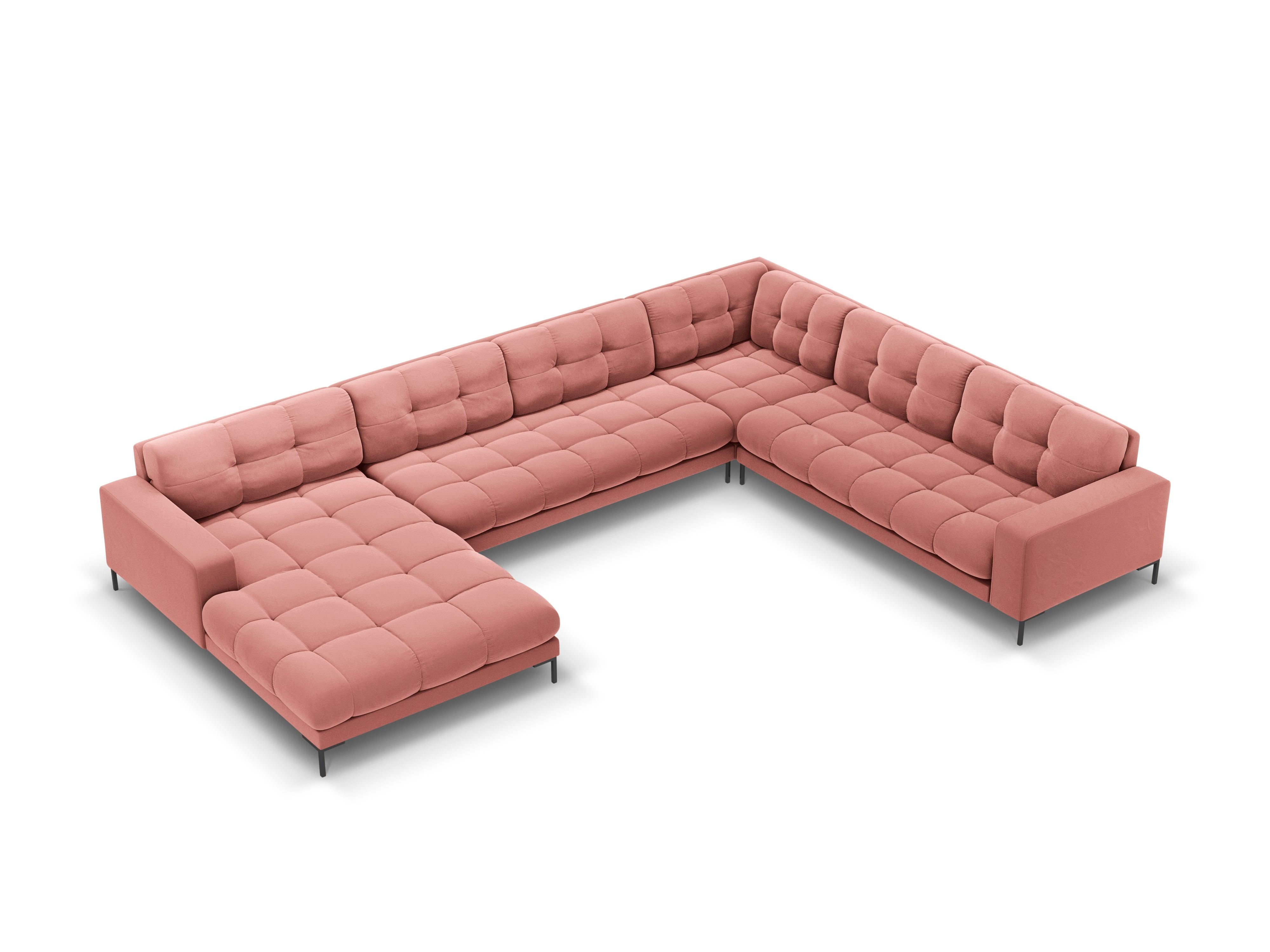 Sofa aksamitna panoramiczna prawostronna 7-osobowa BALI różowy z czarną podstawą Cosmopolitan Design Eye on Design