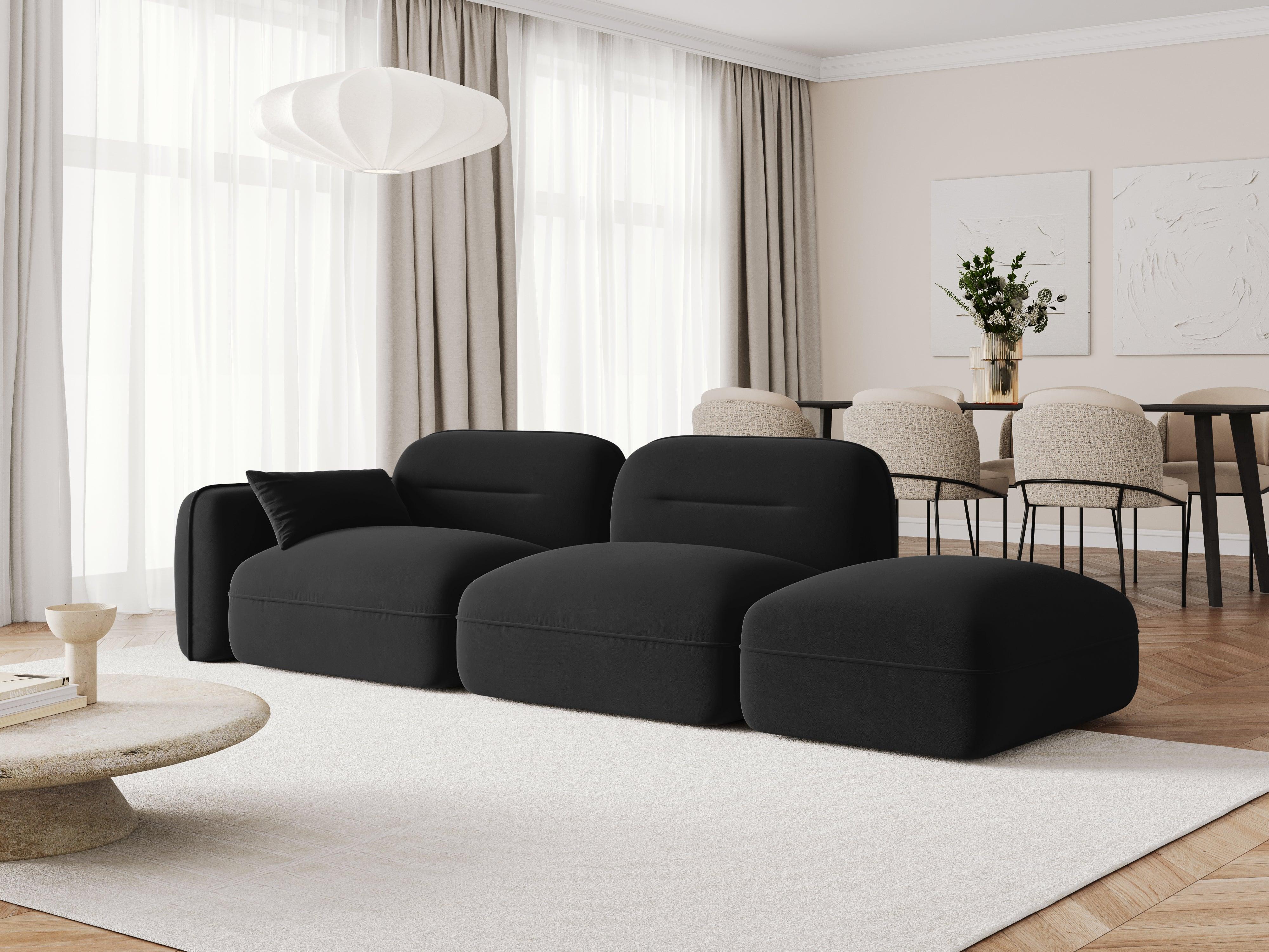 Sofa aksamitna prawostronna 3-osobowa SYDNEY czarny – Cosmopolitan Design