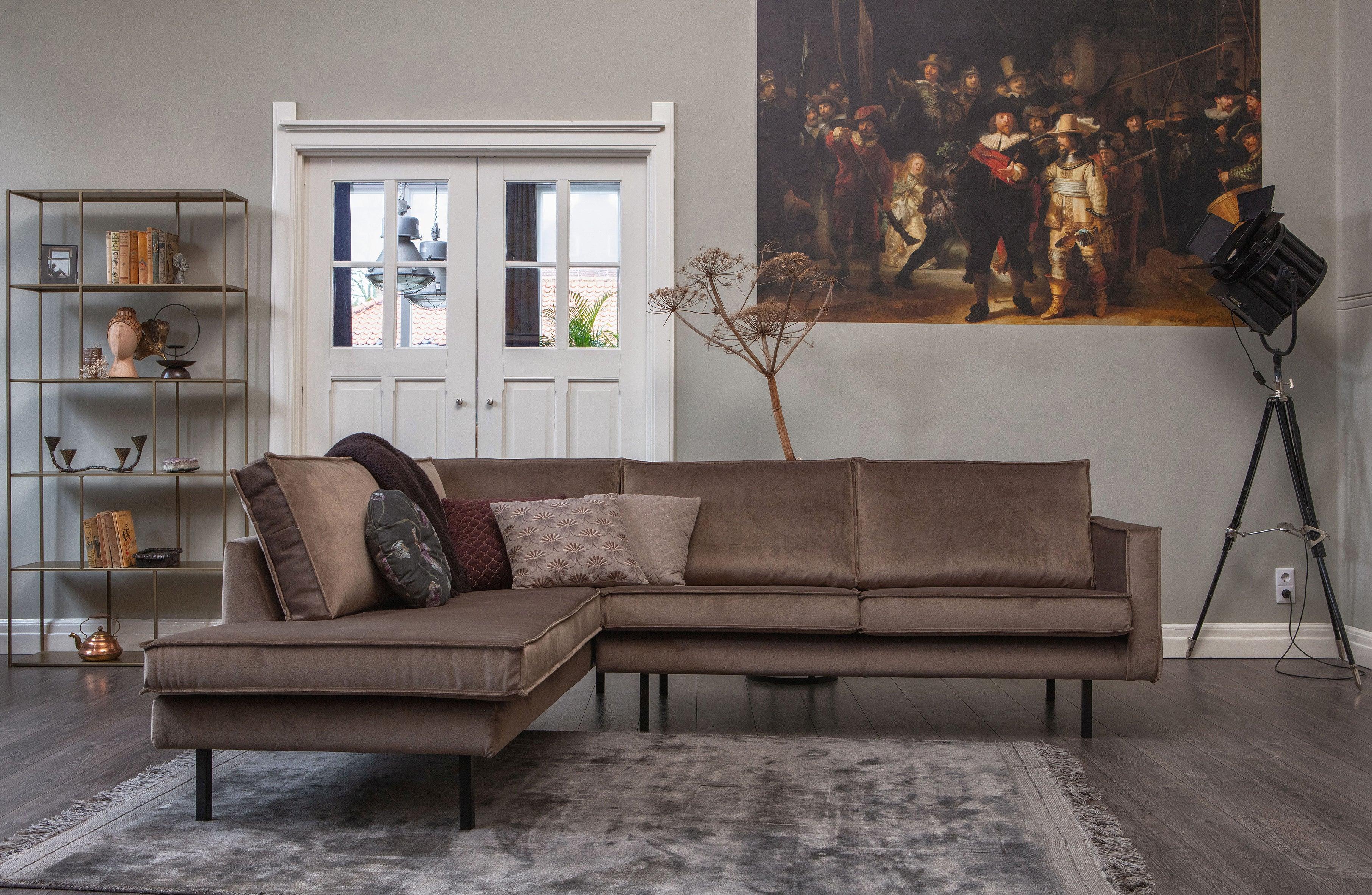 Sofa narożna aksamitna lewostronna RODEO taupe – Woood