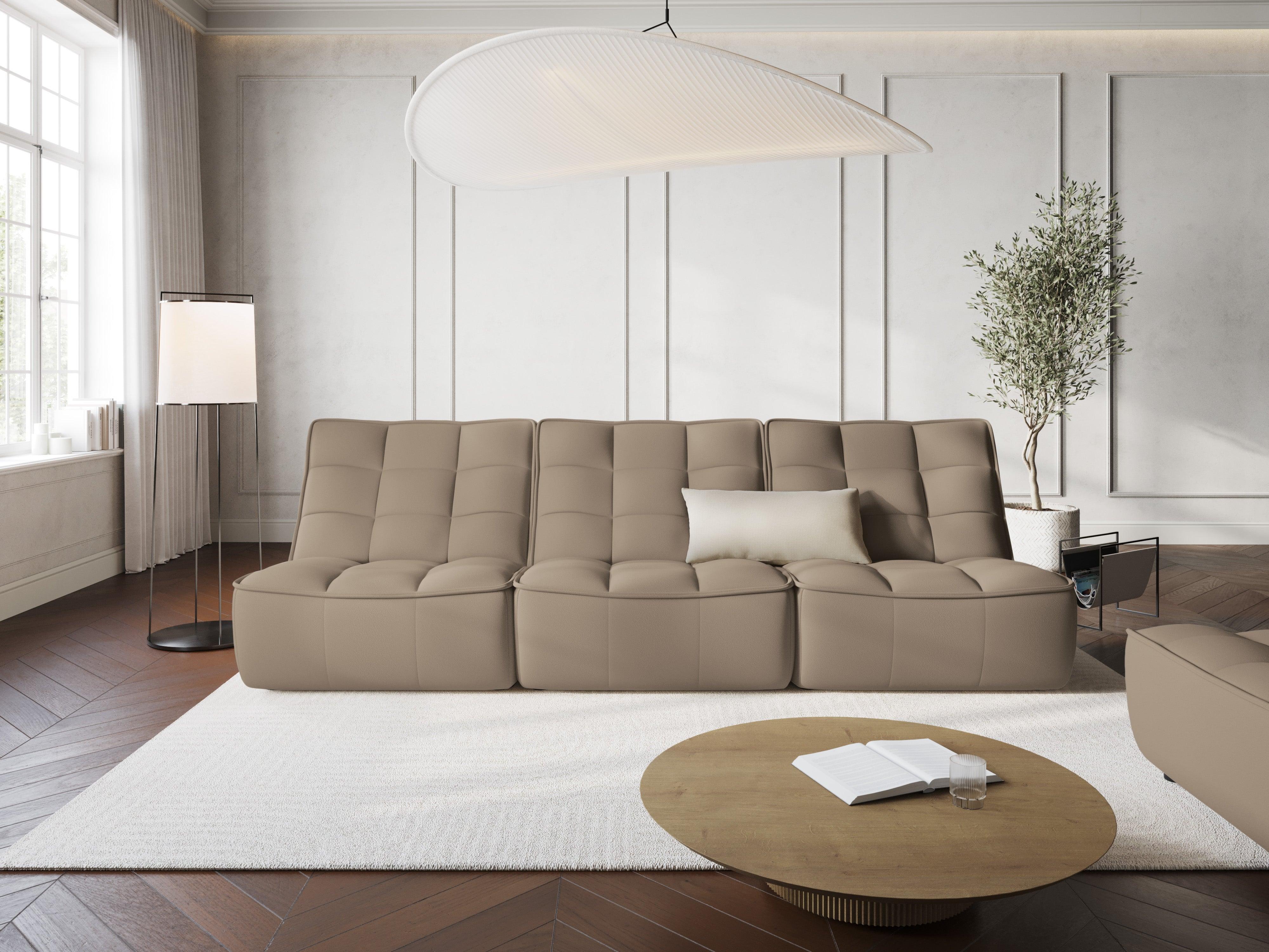 Sofa skórzana 3-osobowa MONI cappuccino – szenil i skóra