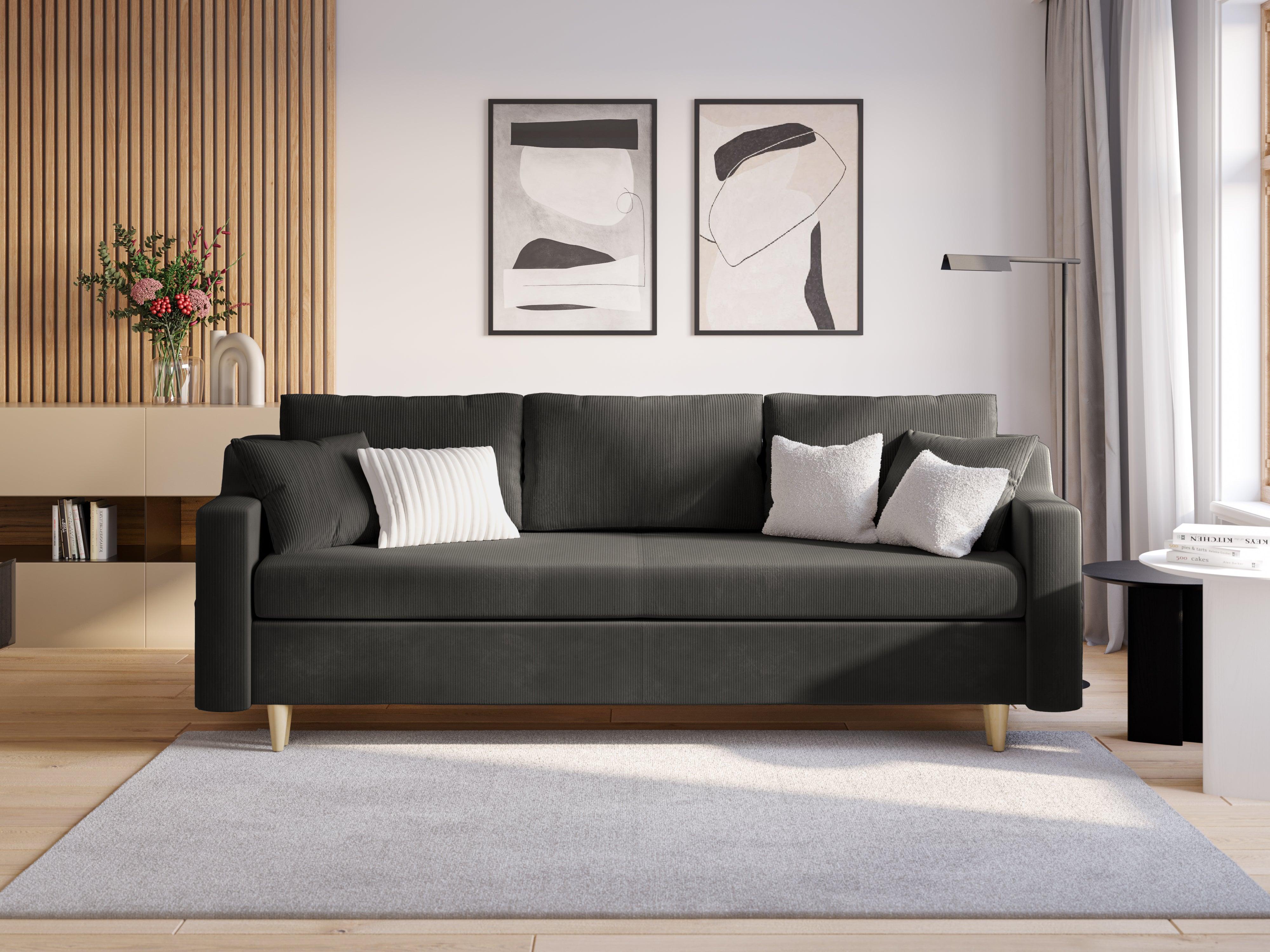 Sofa sztruksowa z funkcją spania ROSE ciemnoszary do salonu