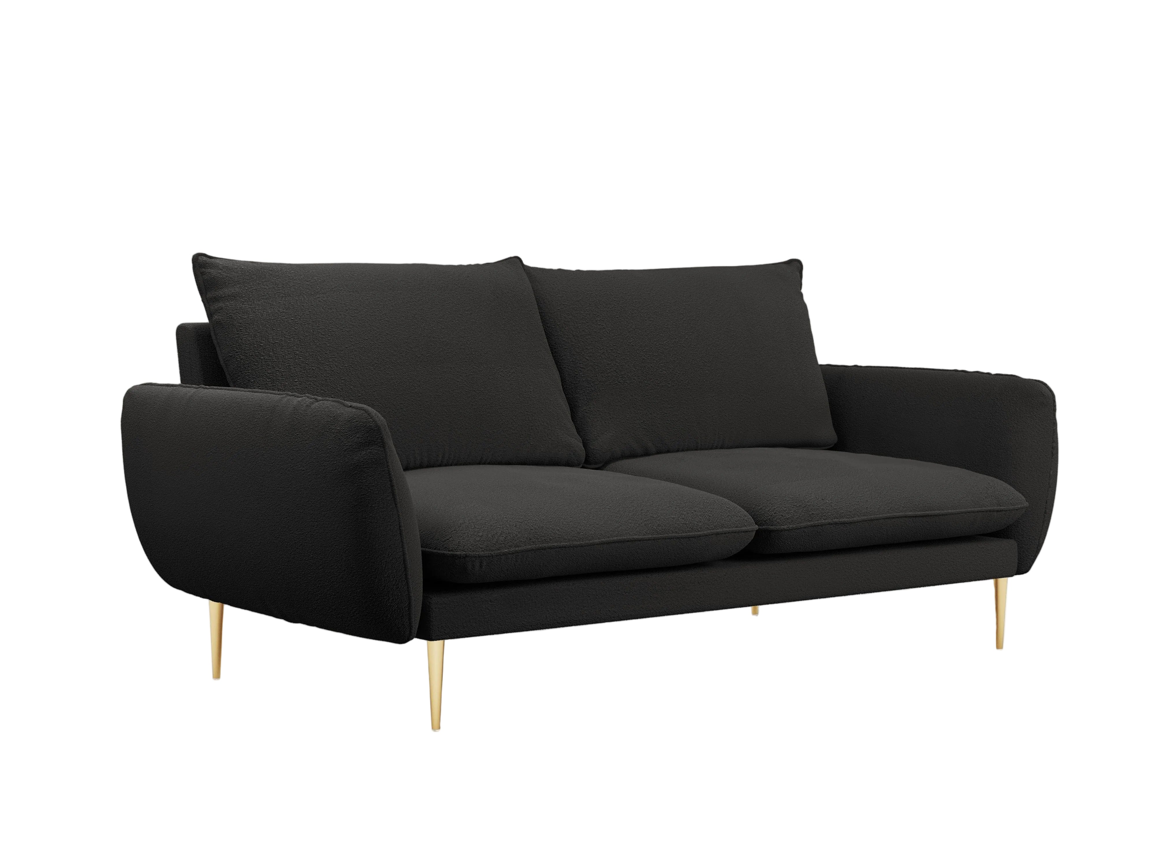 Sofa w tkaninie boucle 3-osobowa VIENNA czarny ze złotą podstawą Cosmopolitan Design Eye on Design