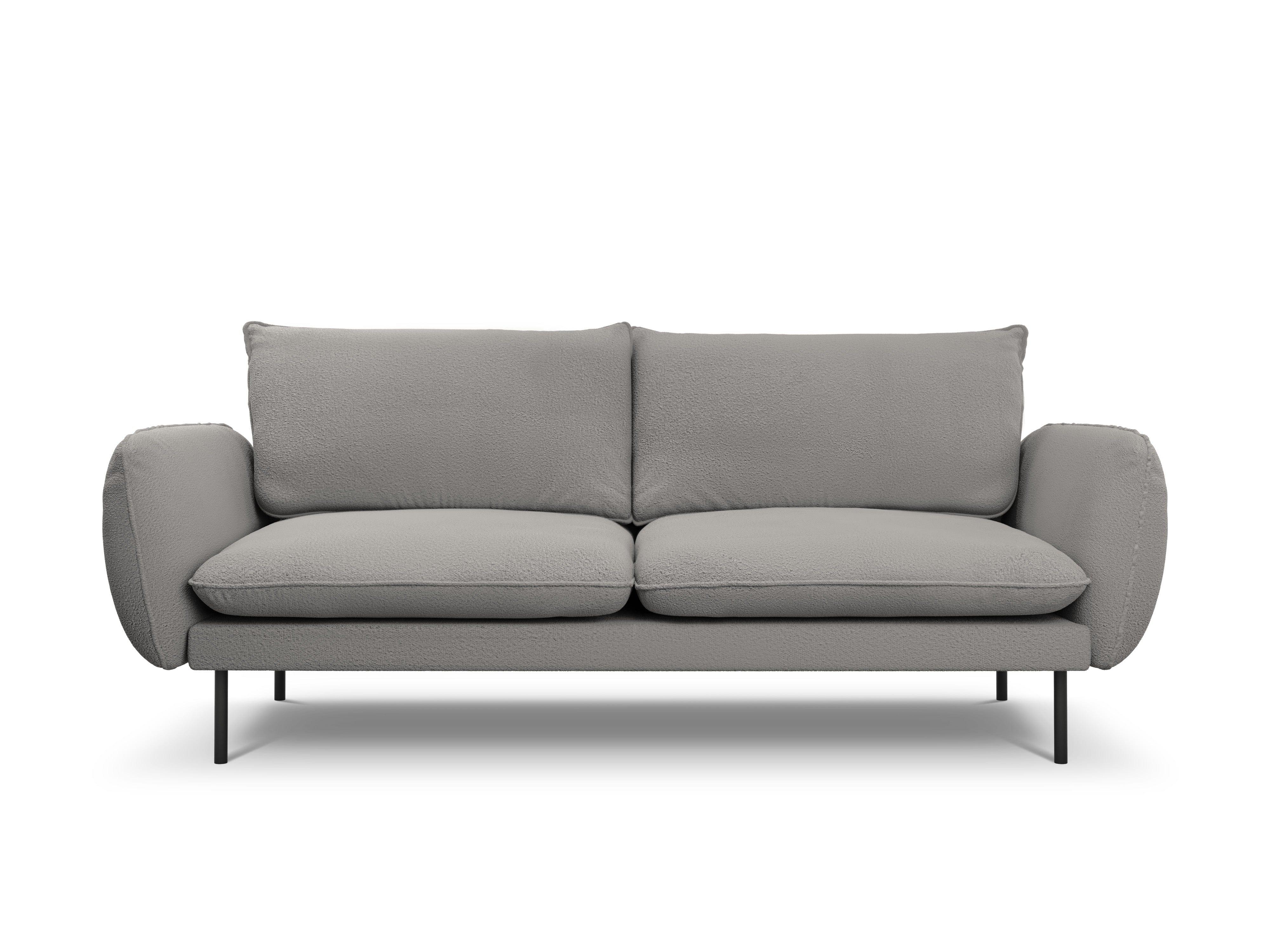 Sofa w tkaninie boucle 3-osobowa VIENNA szary z czarną podstawą Cosmopolitan Design Eye on Design