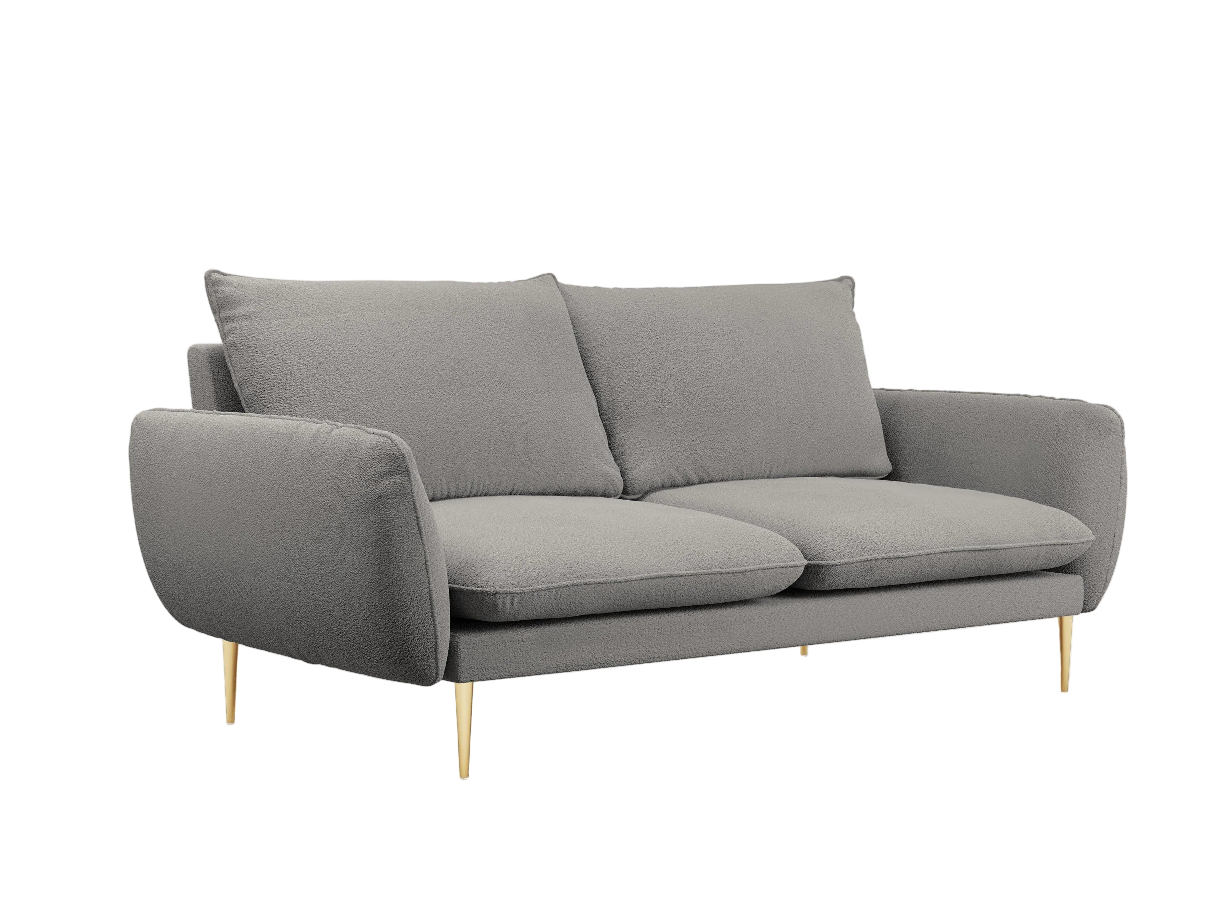 Sofa w tkaninie boucle 3-osobowa VIENNA szary ze złotą podstawą Cosmopolitan Design Eye on Design