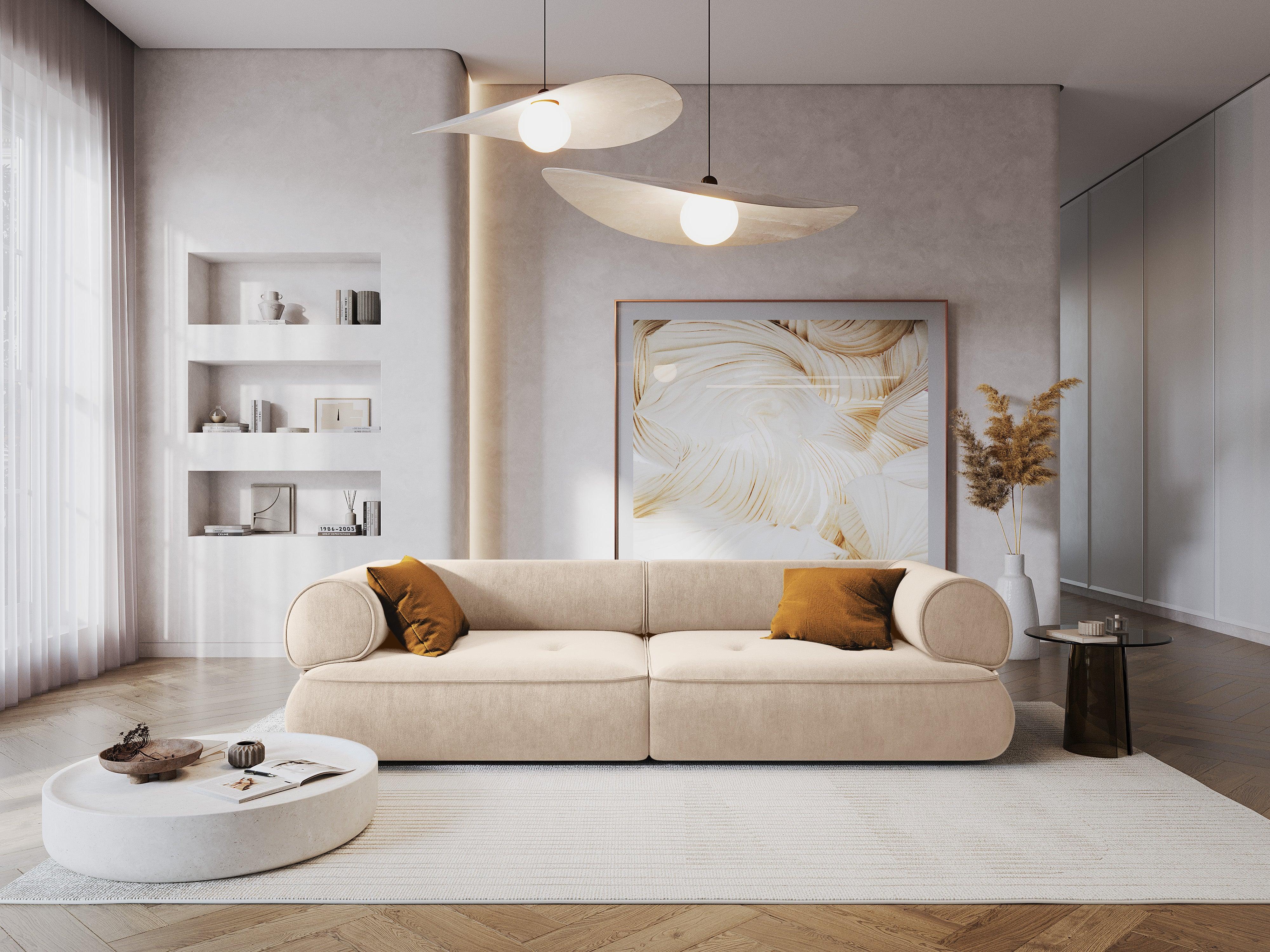 Sofa w tkaninie szenilowej 3-osobowa LILY beżowy Maison Heritage Eye on Design