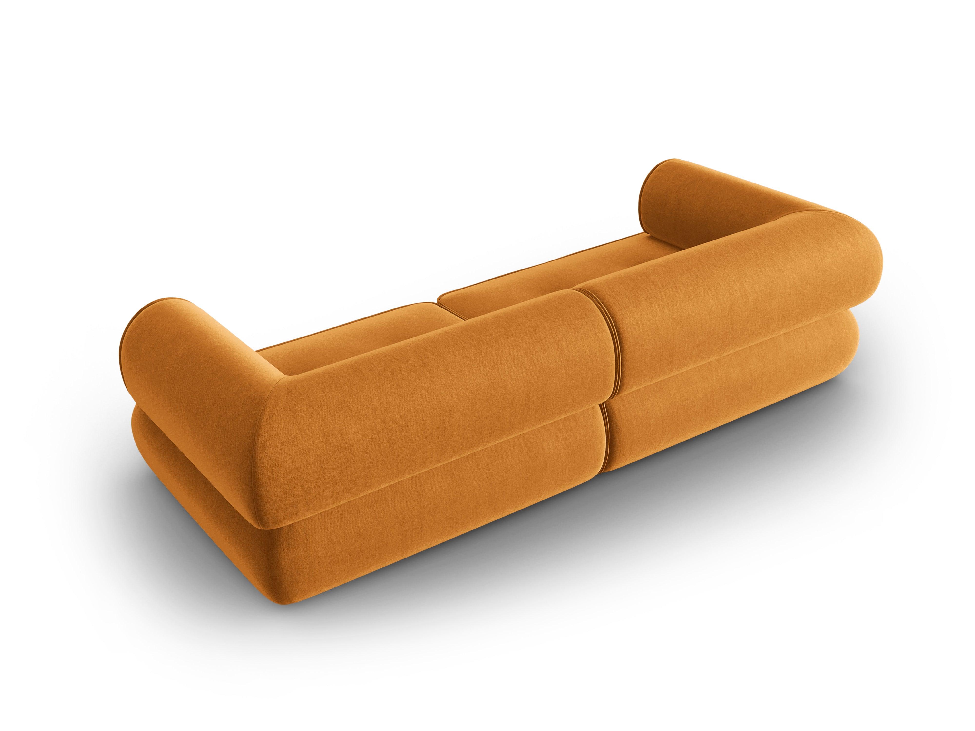 Sofa w tkaninie szenilowej 3-osobowa LILY musztardowy Maison Heritage Eye on Design