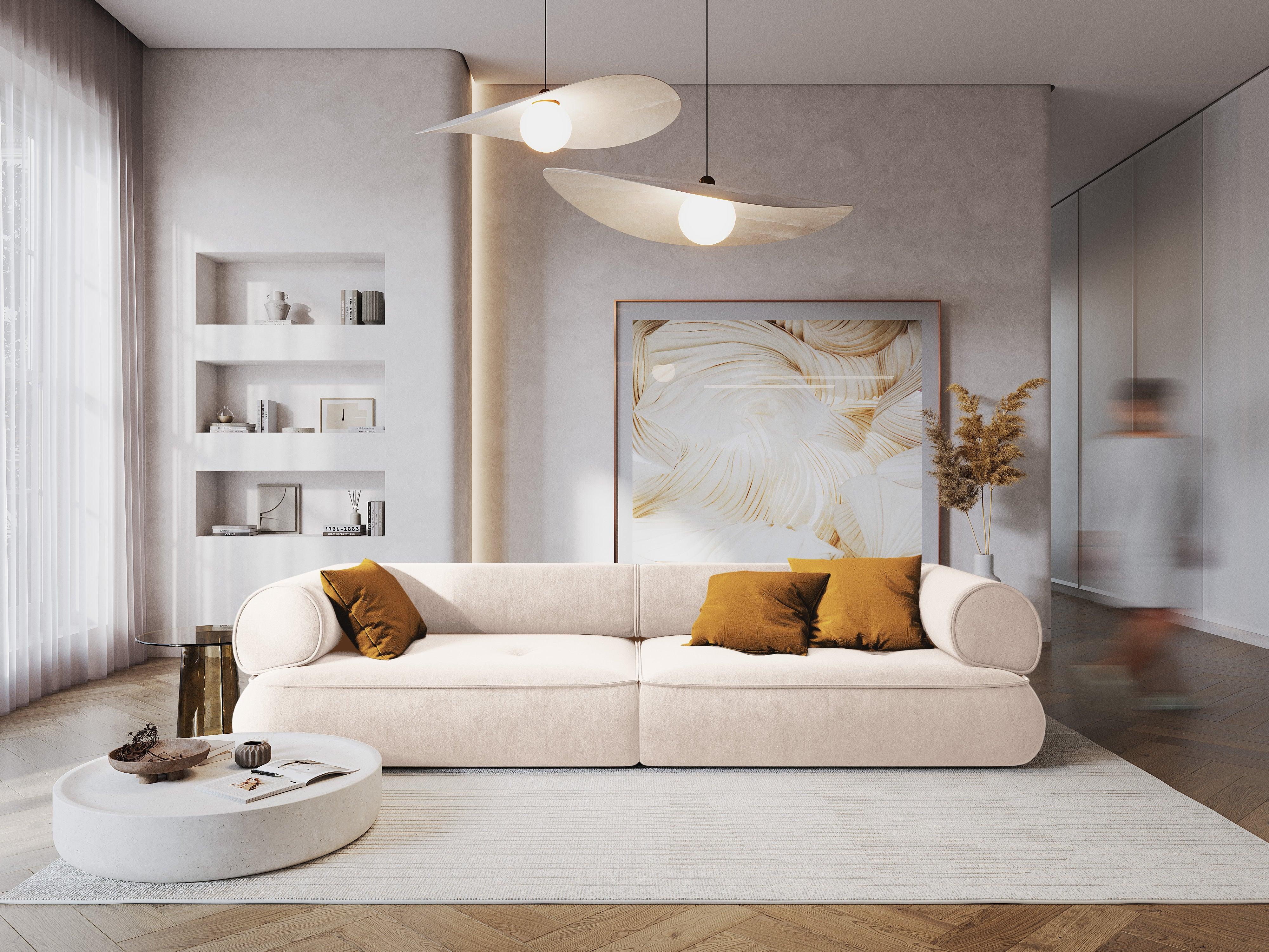 Sofa w tkaninie szenilowej 4-osobowa LILY jasnobeżowy Maison Heritage Eye on Design