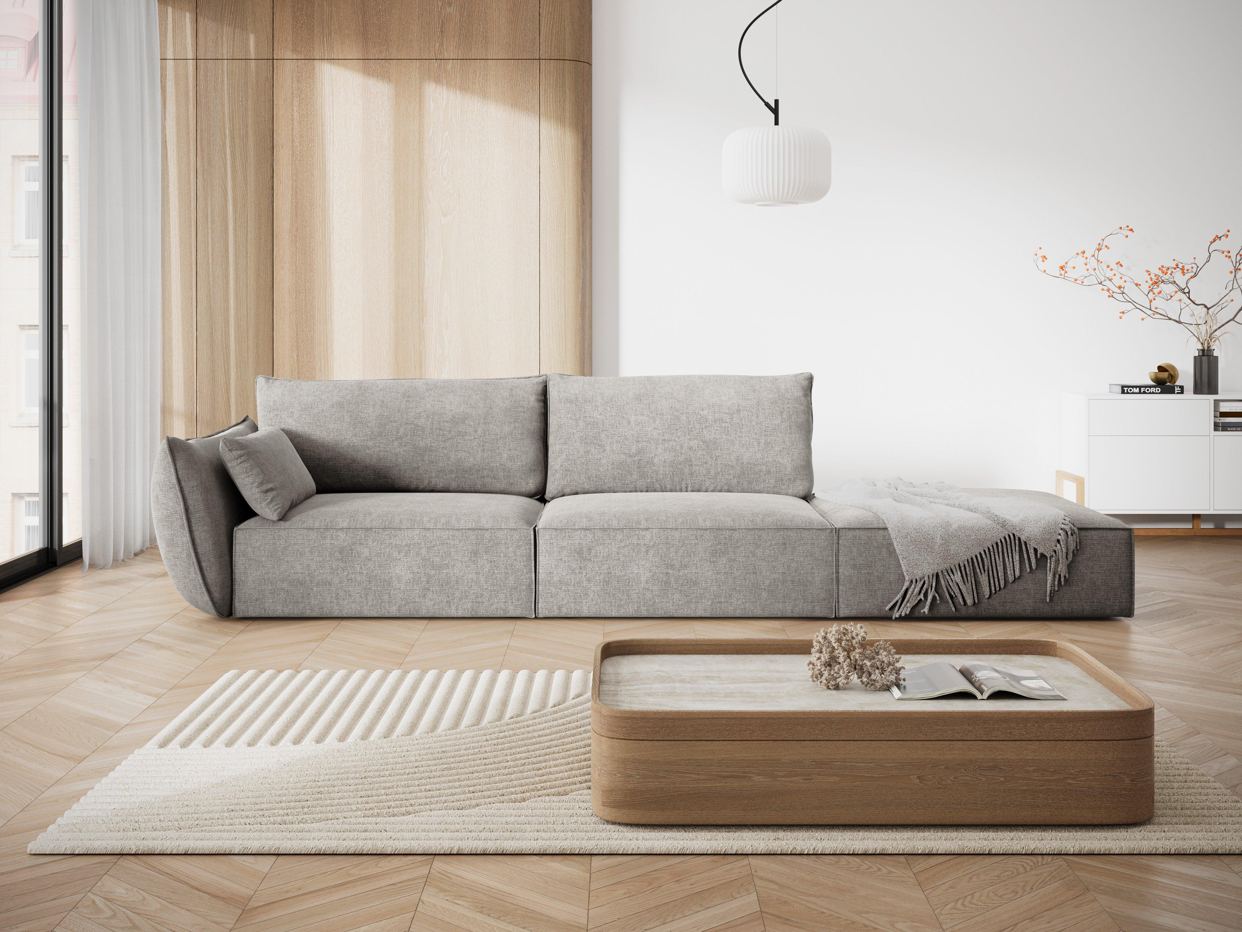 Sofa w tkaninie szenilowej prawostronna otwarta VANDA jasnoszary Mazzini Sofas Eye on Design