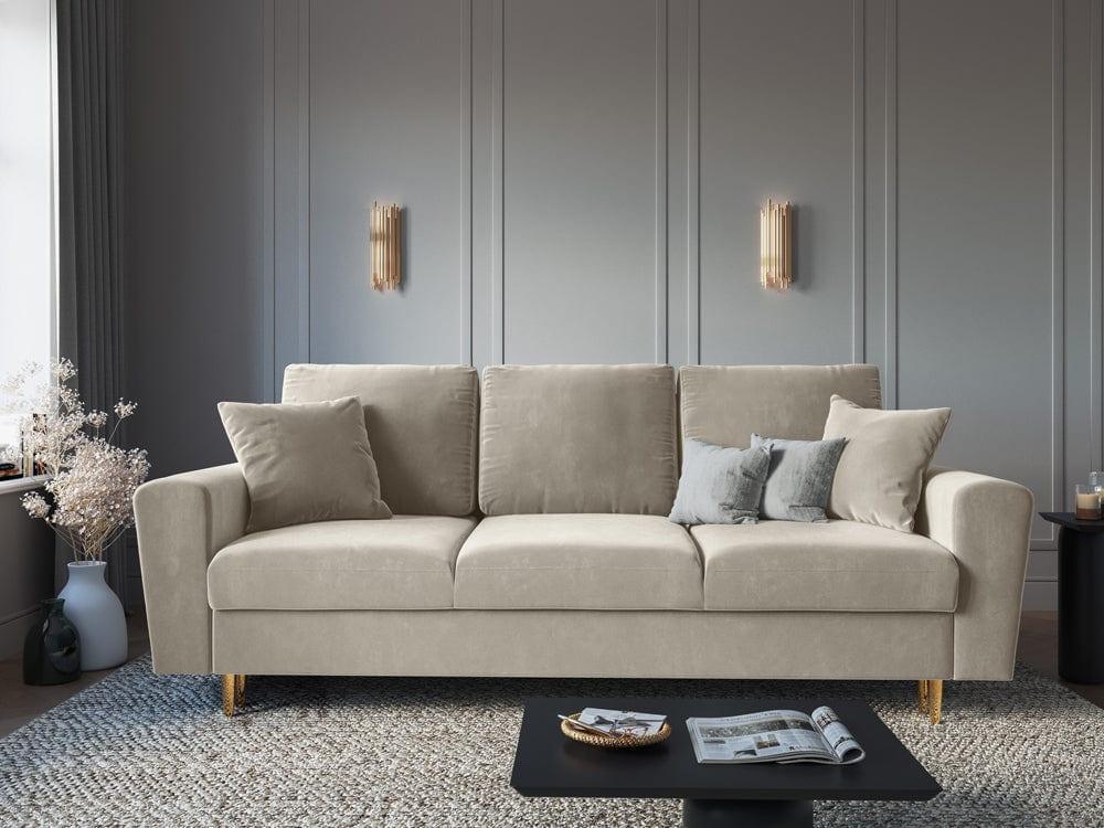 Sofa z funkcją spania KYOTO beżowy ze złotą podstawą Cosmopolitan Design Eye on Design