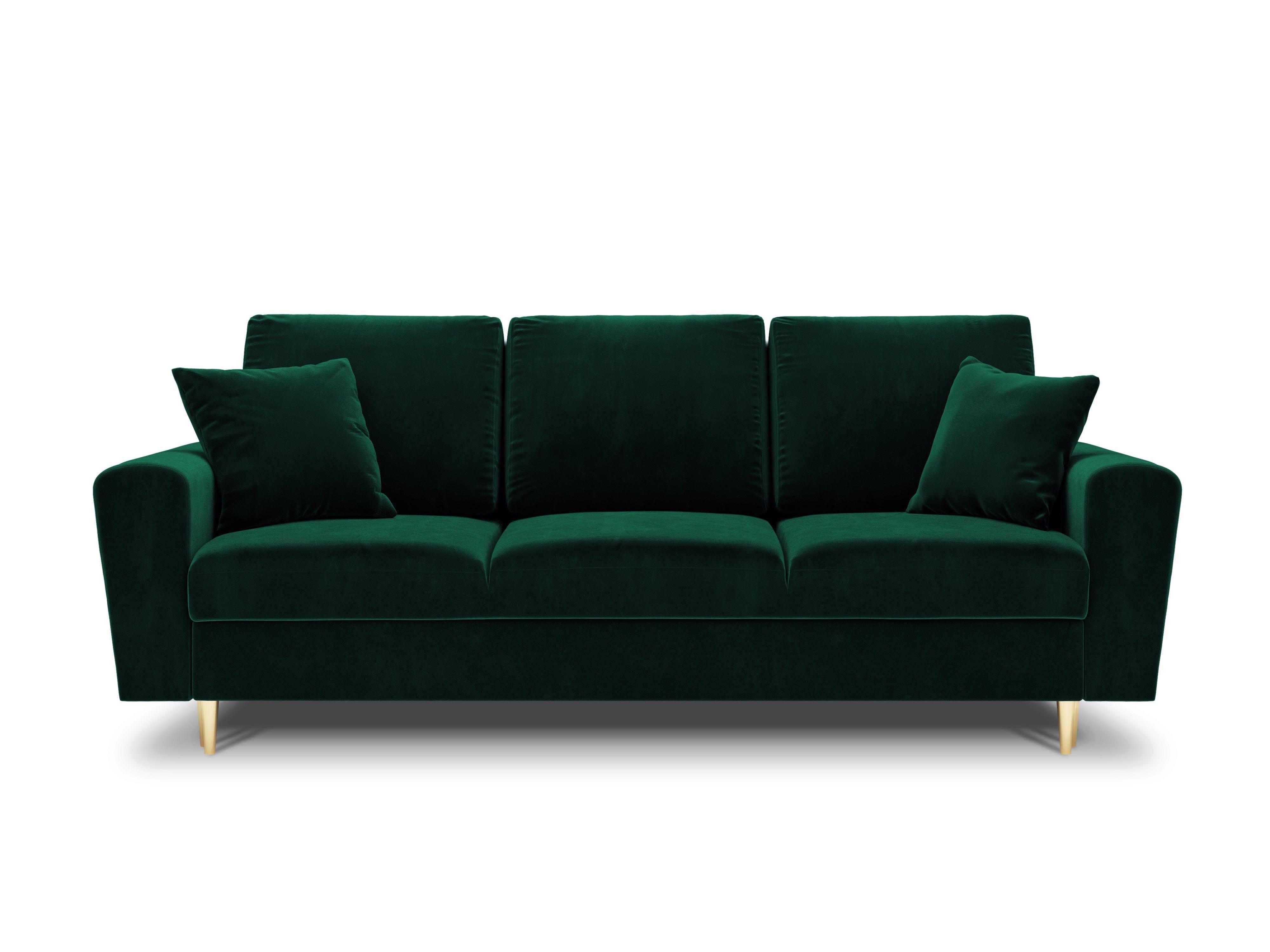 Sofa z funkcją spania KYOTO butelkowa zieleń ze złotą podstawą Cosmopolitan Design Eye on Design