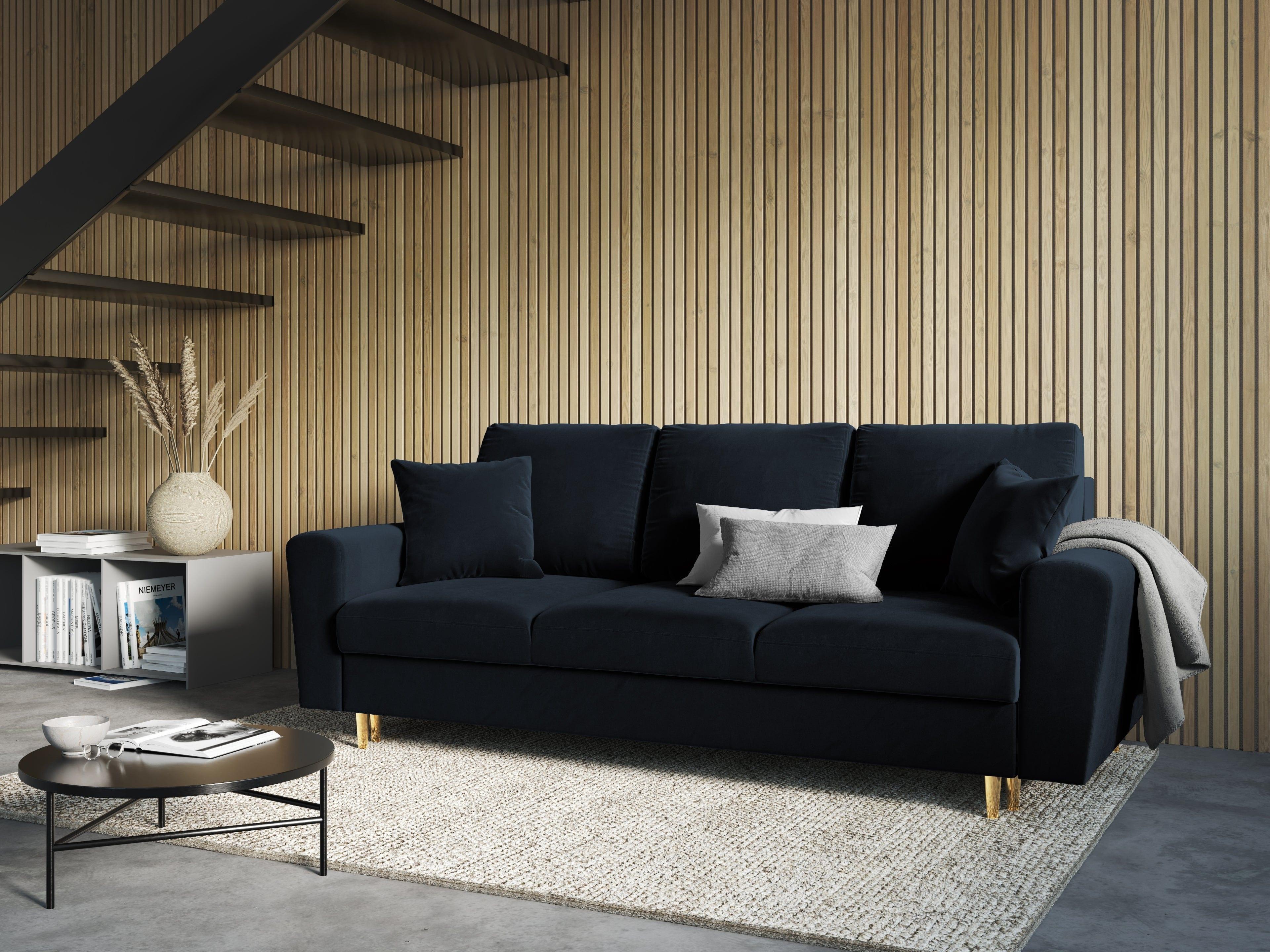 Sofa z funkcją spania KYOTO ciemnoniebieski ze złotą podstawą Cosmopolitan Design Eye on Design