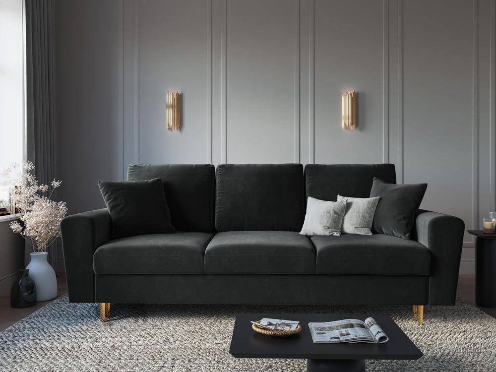 Sofa z funkcją spania KYOTO ciemnoszary ze złotą podstawą Cosmopolitan Design Eye on Design