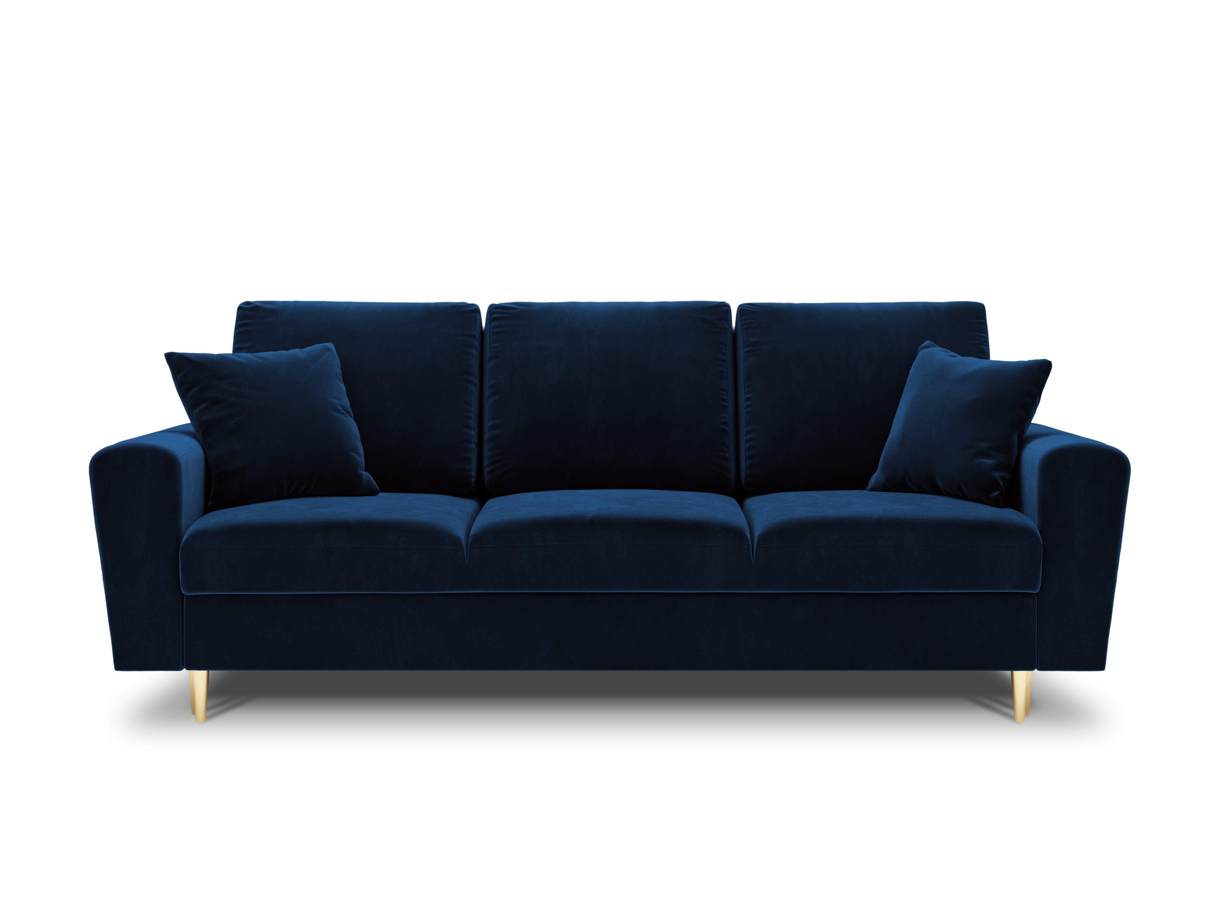 Sofa z funkcją spania KYOTO niebieski ze złotą podstawą Cosmopolitan Design Eye on Design