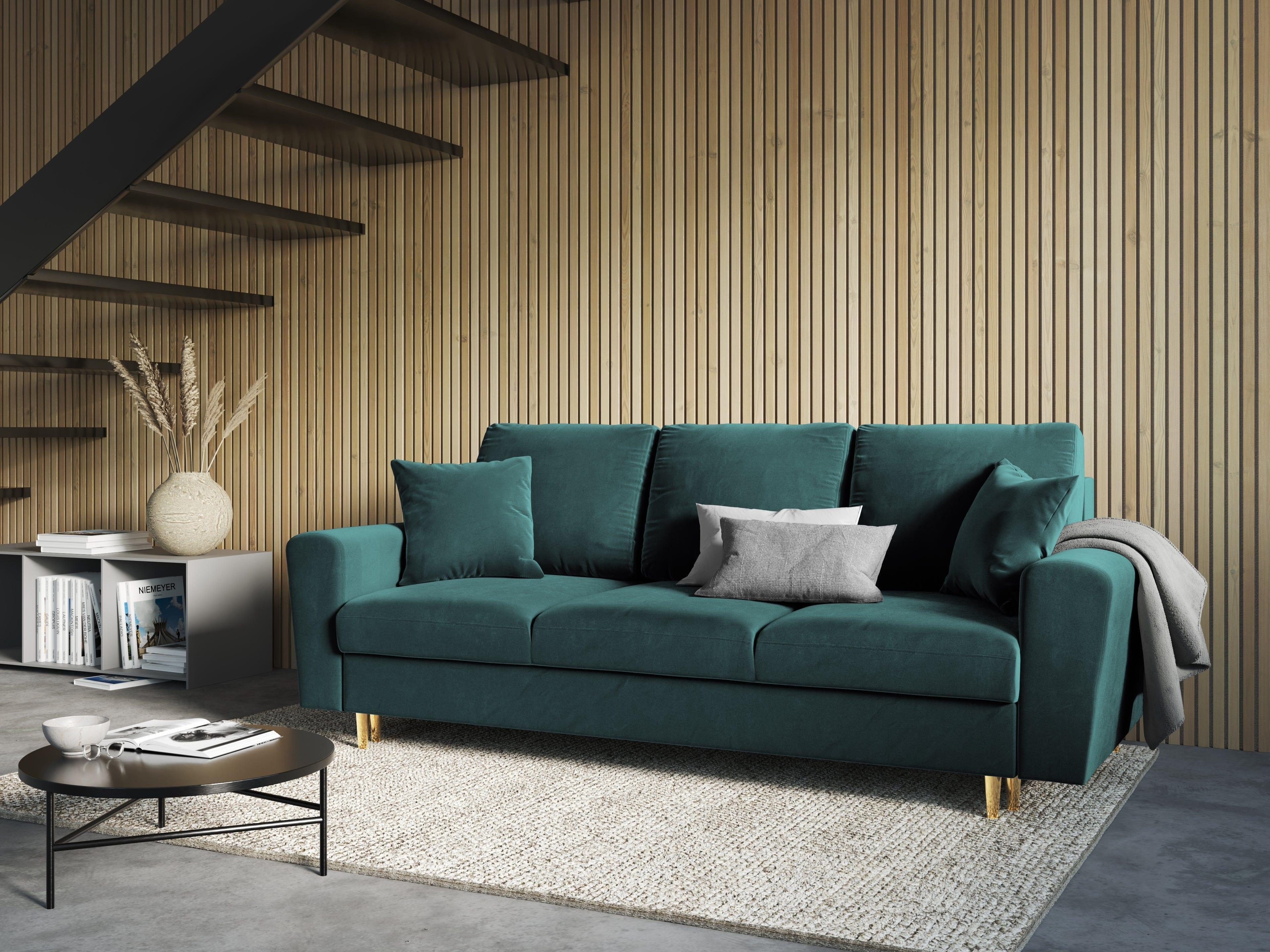 Sofa z funkcją spania KYOTO petrol ze złotą podstawą Cosmopolitan Design Eye on Design
