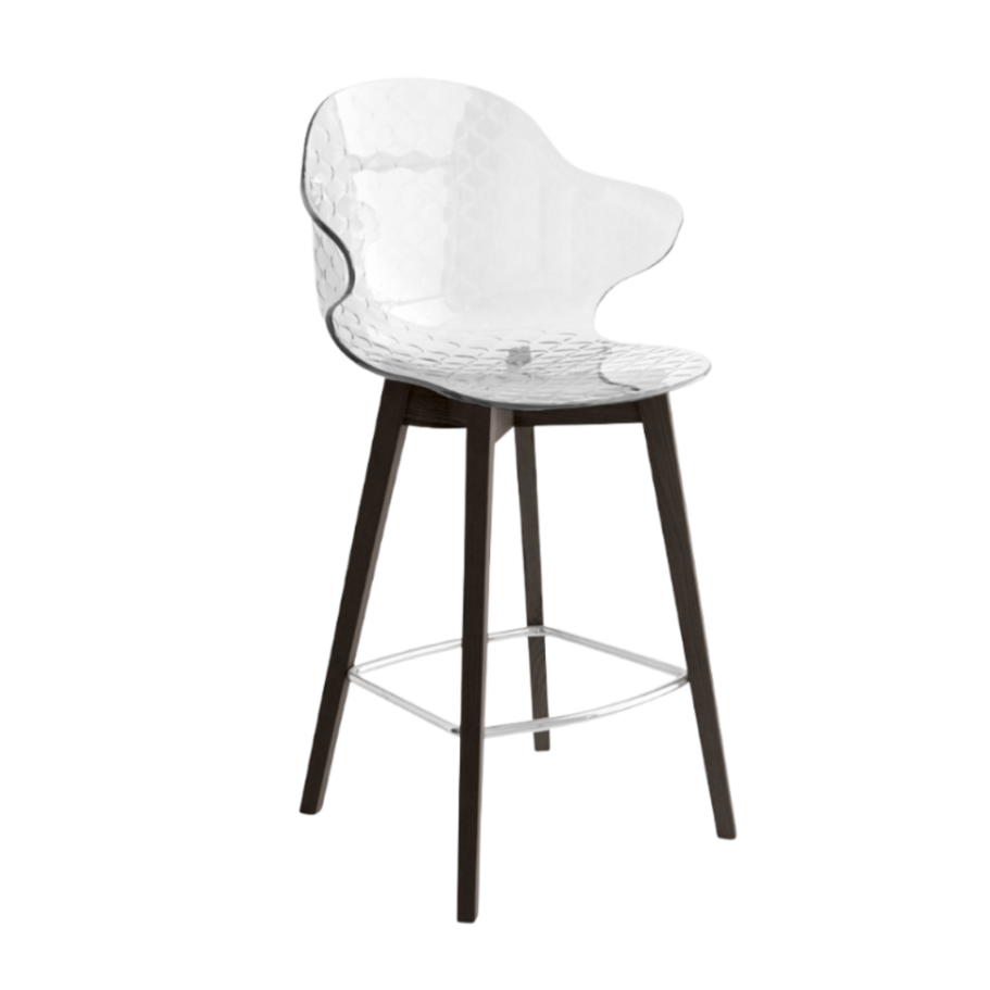 Barhocker SAINT TROPEZ mit transparentem Sitz und dunklem Holzgestell