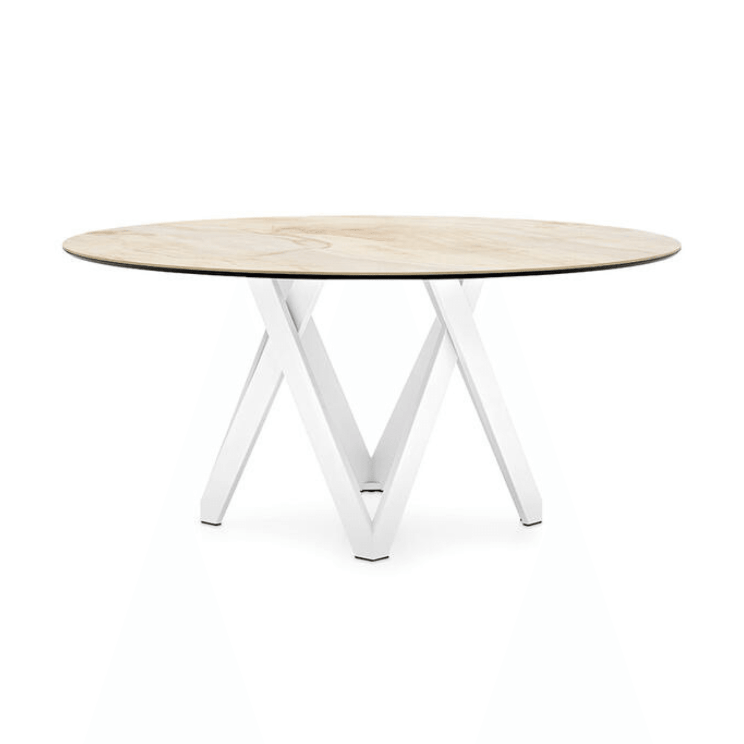 Stół okrągły CARTESIO piaskowy marmur Calligaris 160 cm biały matowy metal Eye on Design