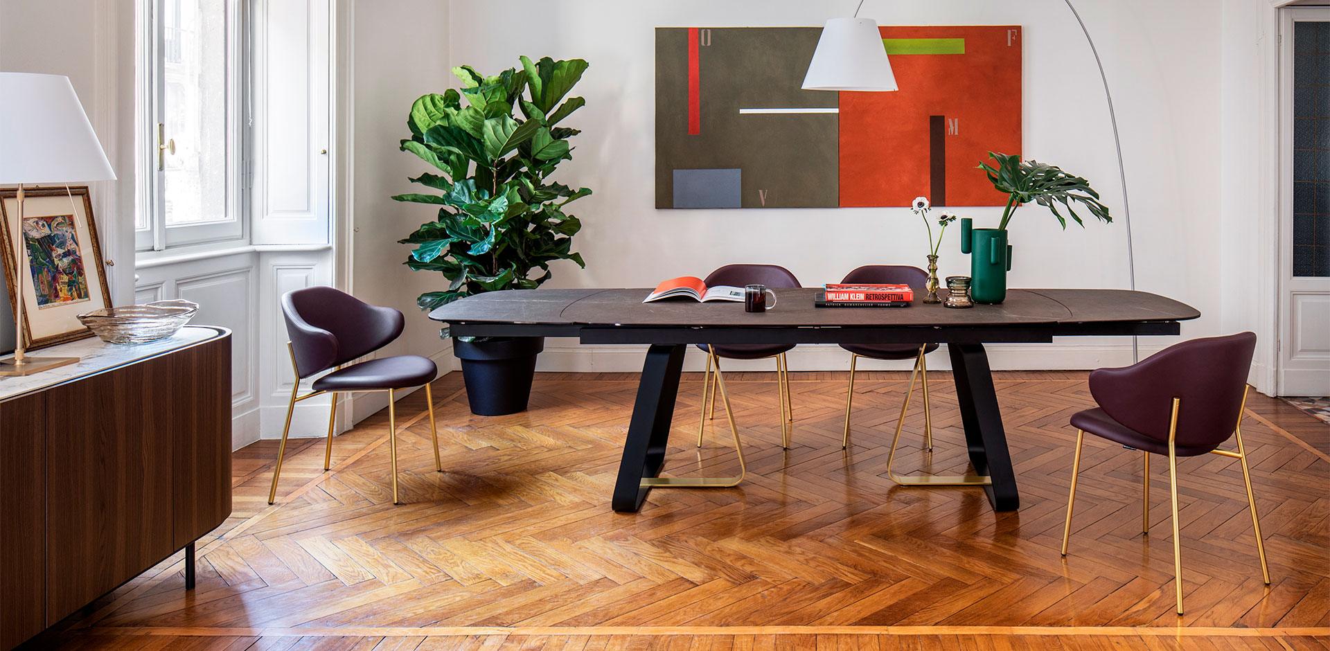 Stół rozkładany SUNSHINE złoty marmur Calligaris Eye on Design