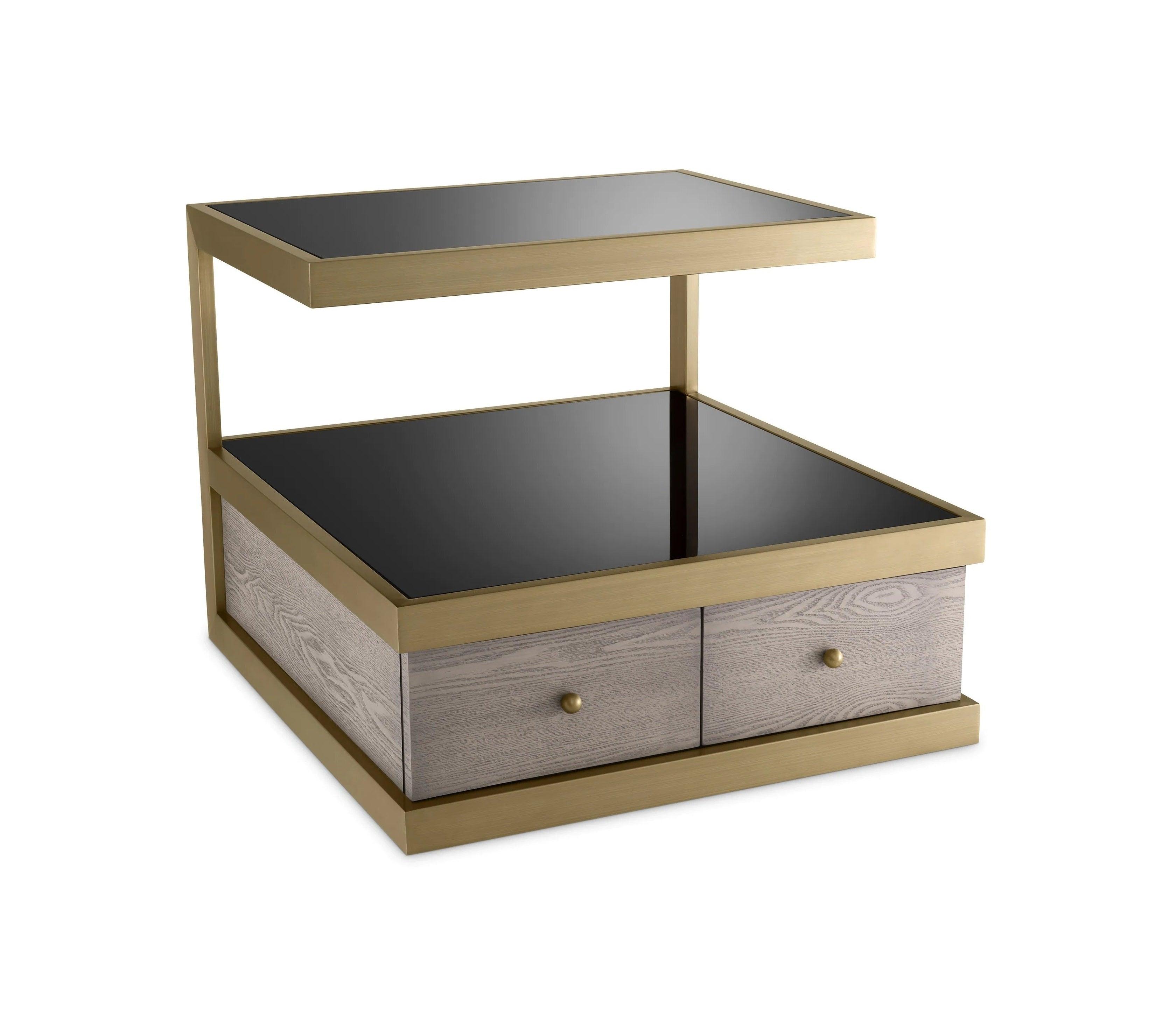 Stolik boczny KUBOA czarne szkło z szczotkowanym mosiądzem Eichholtz Eye on Design