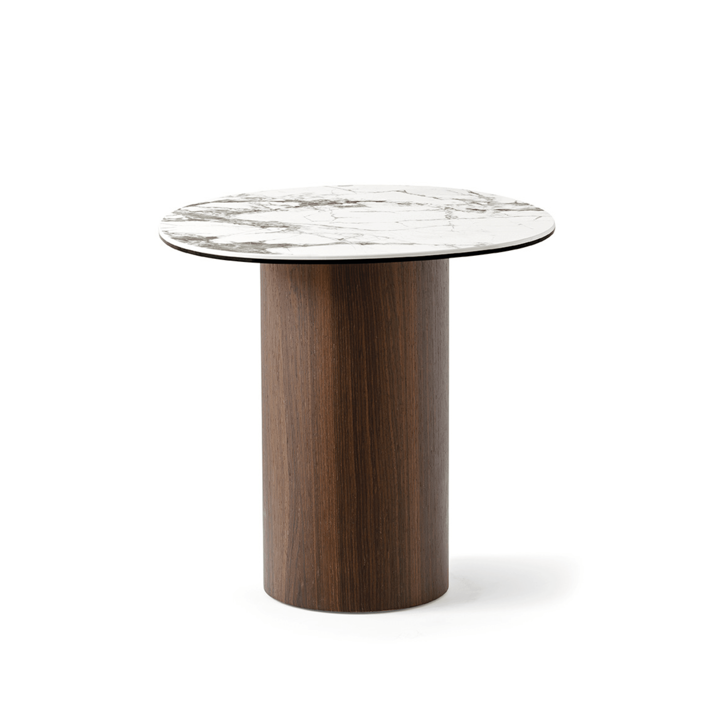 Stolik boczny MUSHROOM ciemnobrązowa podstawa Calligaris biały ceramiczny marmur Eye on Design