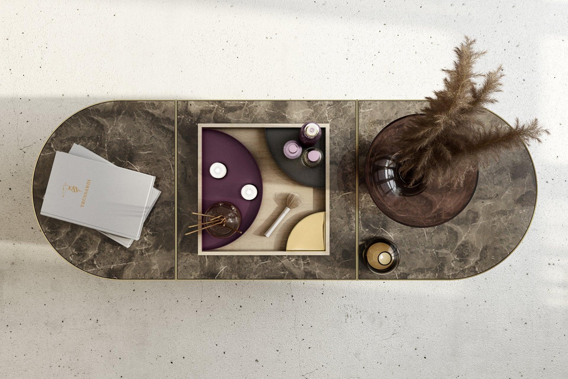 Stolik kawowy boczny SINO brązowy marmur ze złotą podstawą AYTM Eye on Design