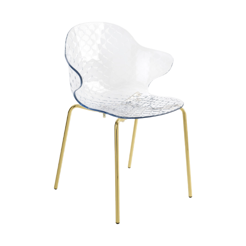 Stuhl SAINT TROPEZ mit transparentem Sitz und goldener Metallbasis
