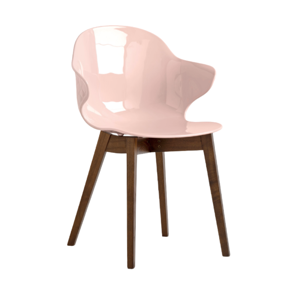 Stuhl SAINT TROPEZ mit rosa Sitzfläche und dunklem Holzgestell