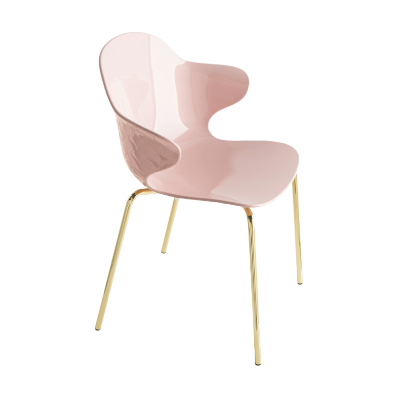 SAINT TROPEZ chair with pink seat and golden metal base