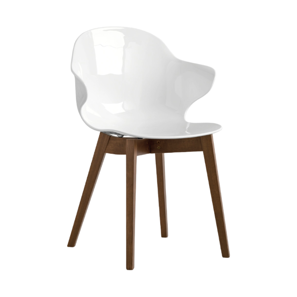 Stuhl SAINT TROPEZ mit weißem Sitz und dunklem Holzgestell