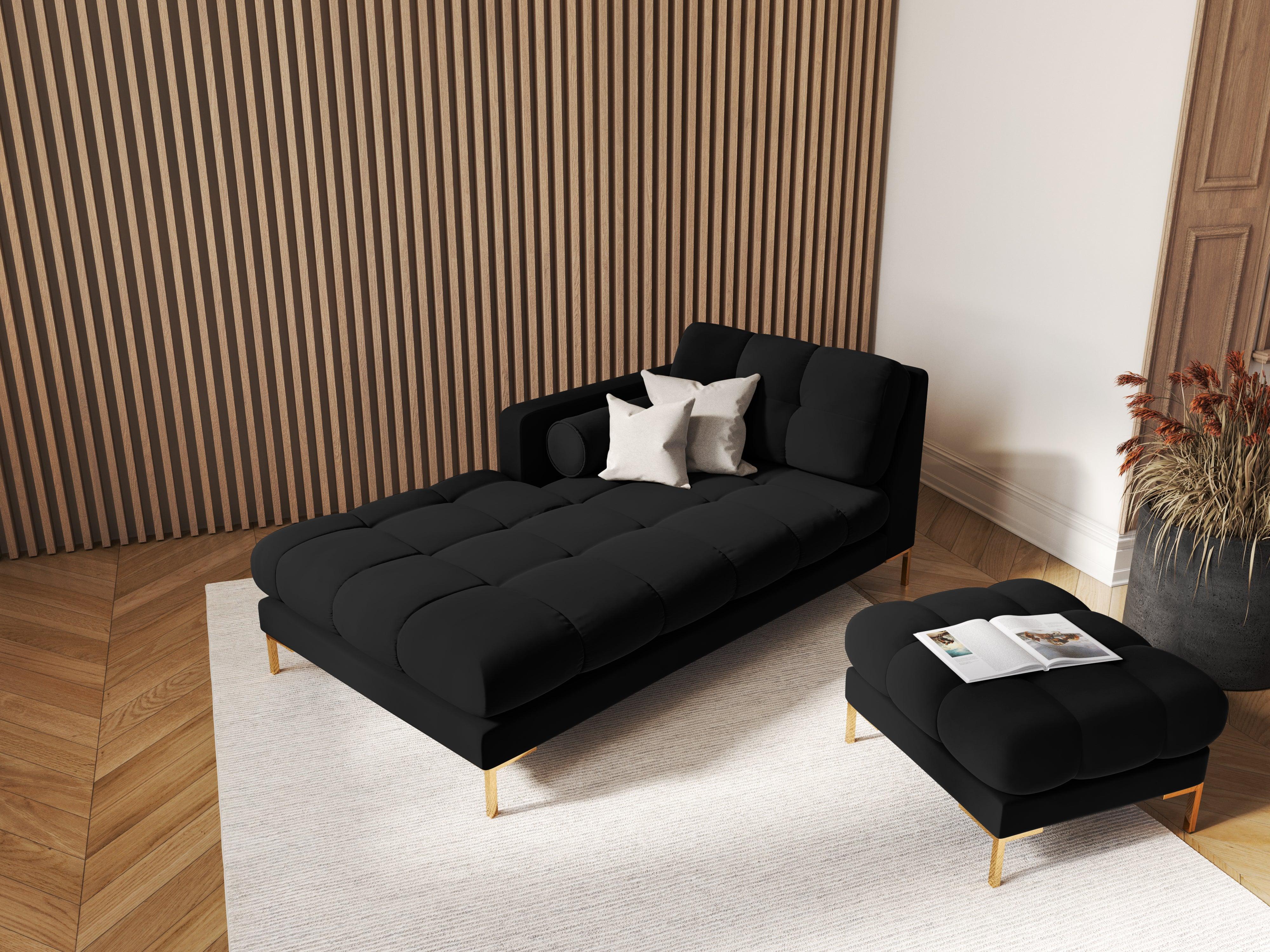 Szezlong aksamitny lewostronny BALI czarny ze złotą podstawą Cosmopolitan Design Eye on Design