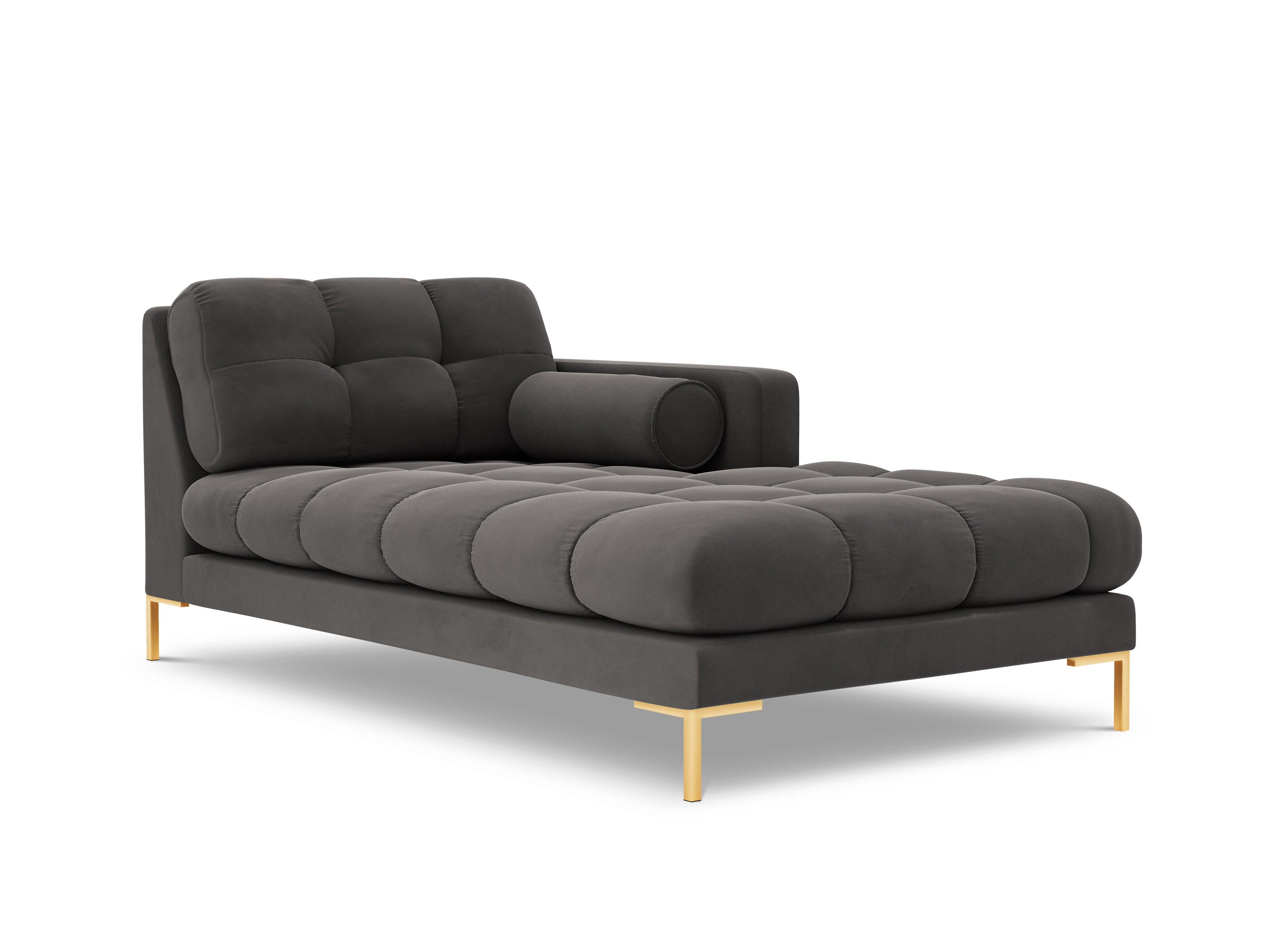 Szezlong aksamitny prawostronny BALI ciemnoszary ze złotą podstawą Cosmopolitan Design Eye on Design