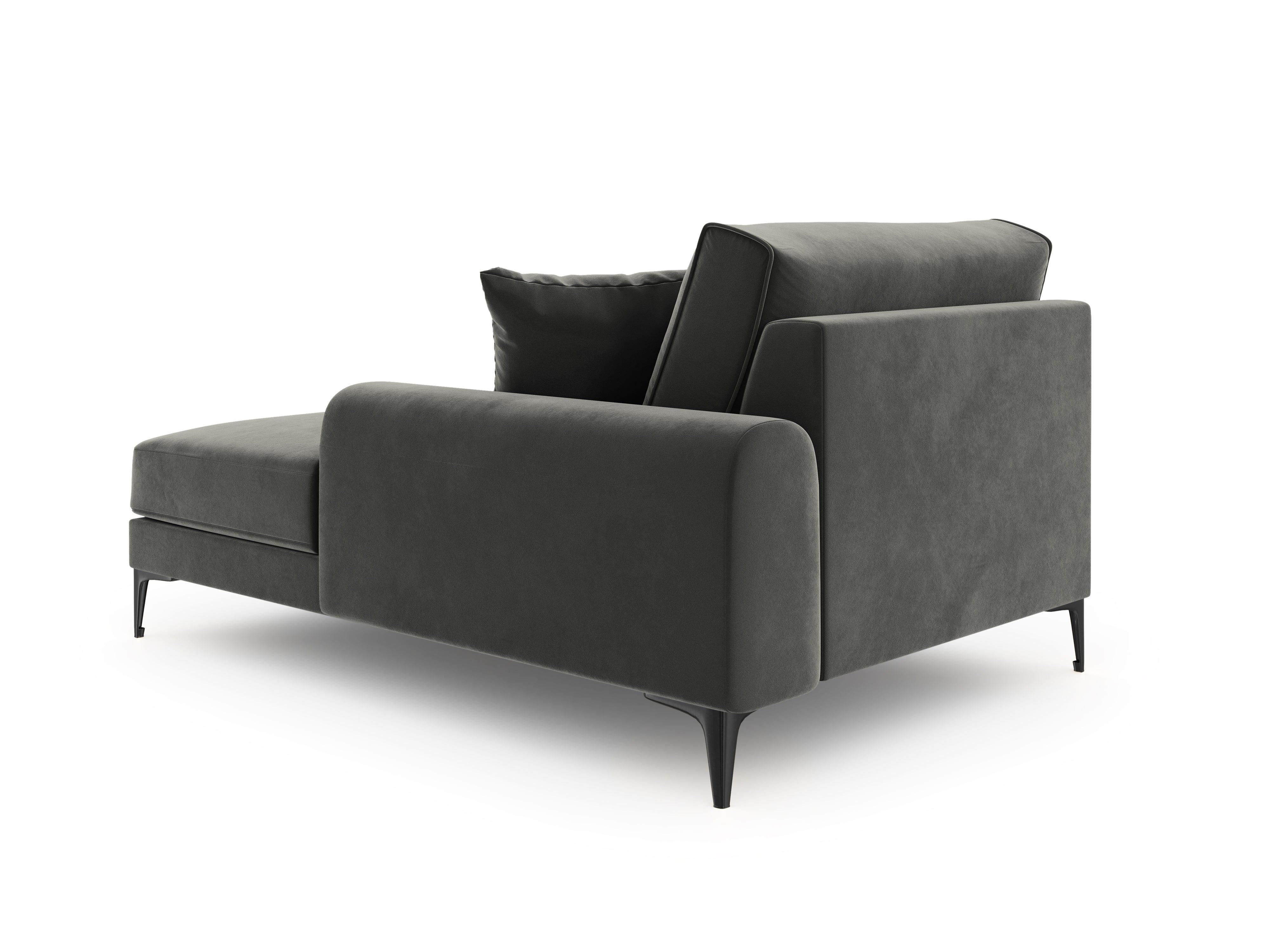 Szezlong aksamitny prawostronny MADARA ciemnoszary z czarną podstawą Mazzini Sofas Eye on Design
