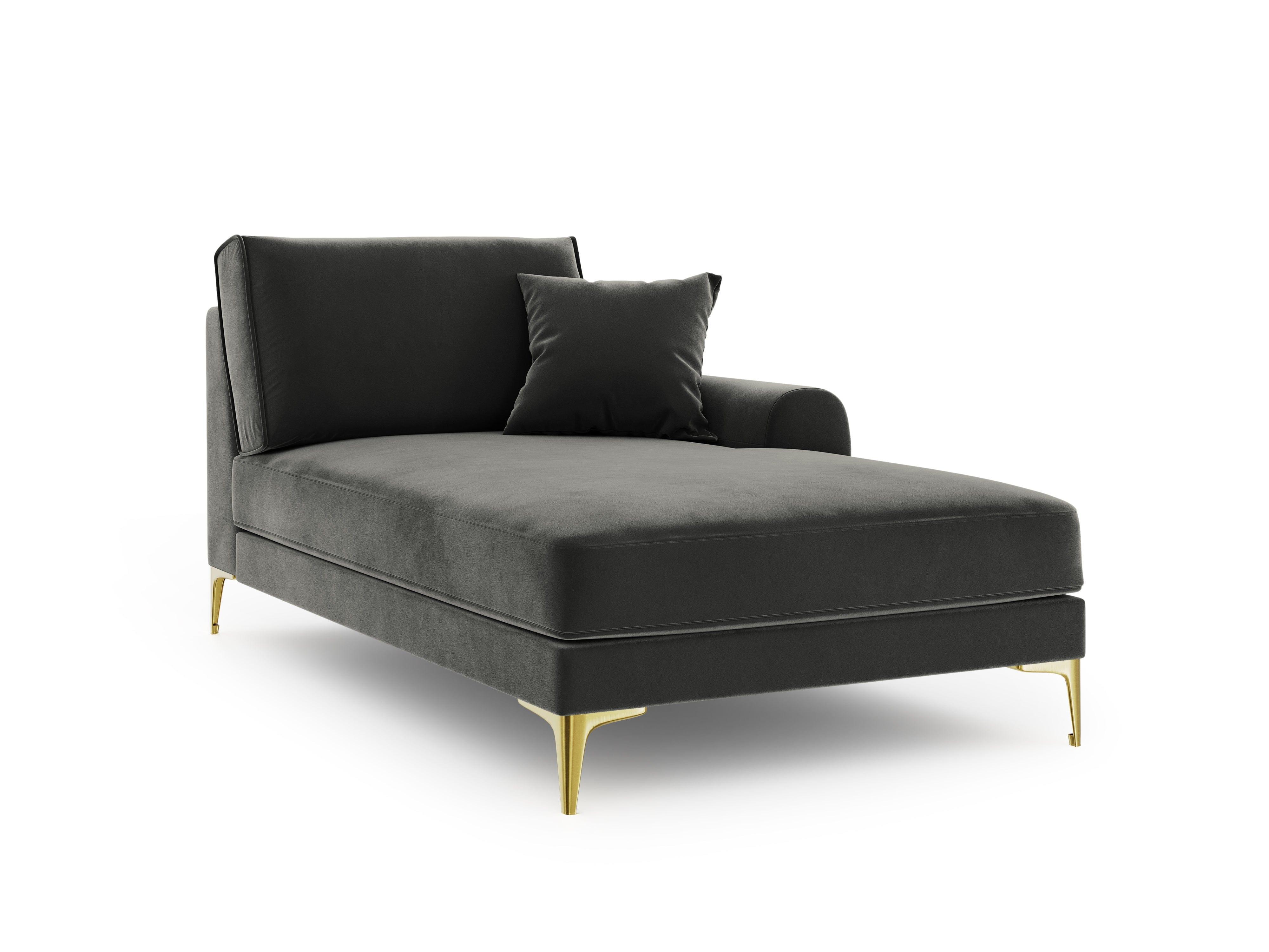 Szezlong aksamitny prawostronny MADARA ciemnoszary ze złotą podstawą Mazzini Sofas Eye on Design