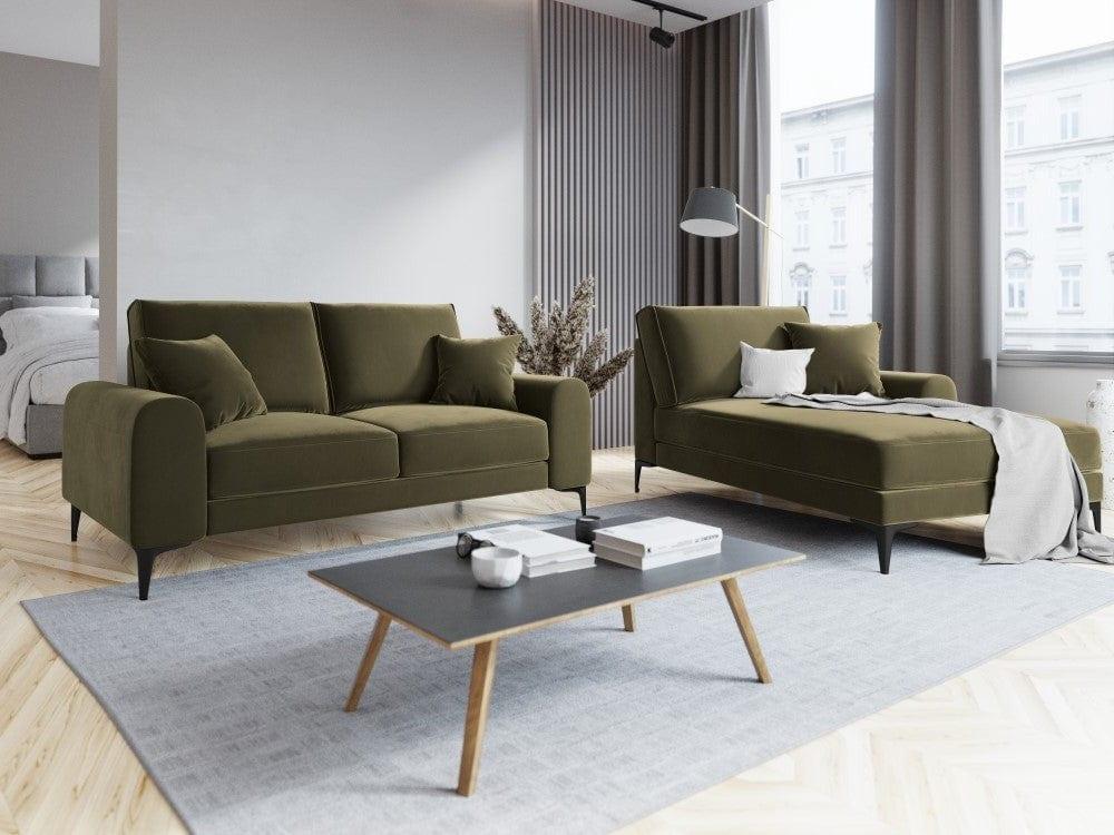 Szezlong aksamitny prawostronny MADARA zielony z czarną podstawą Mazzini Sofas Eye on Design
