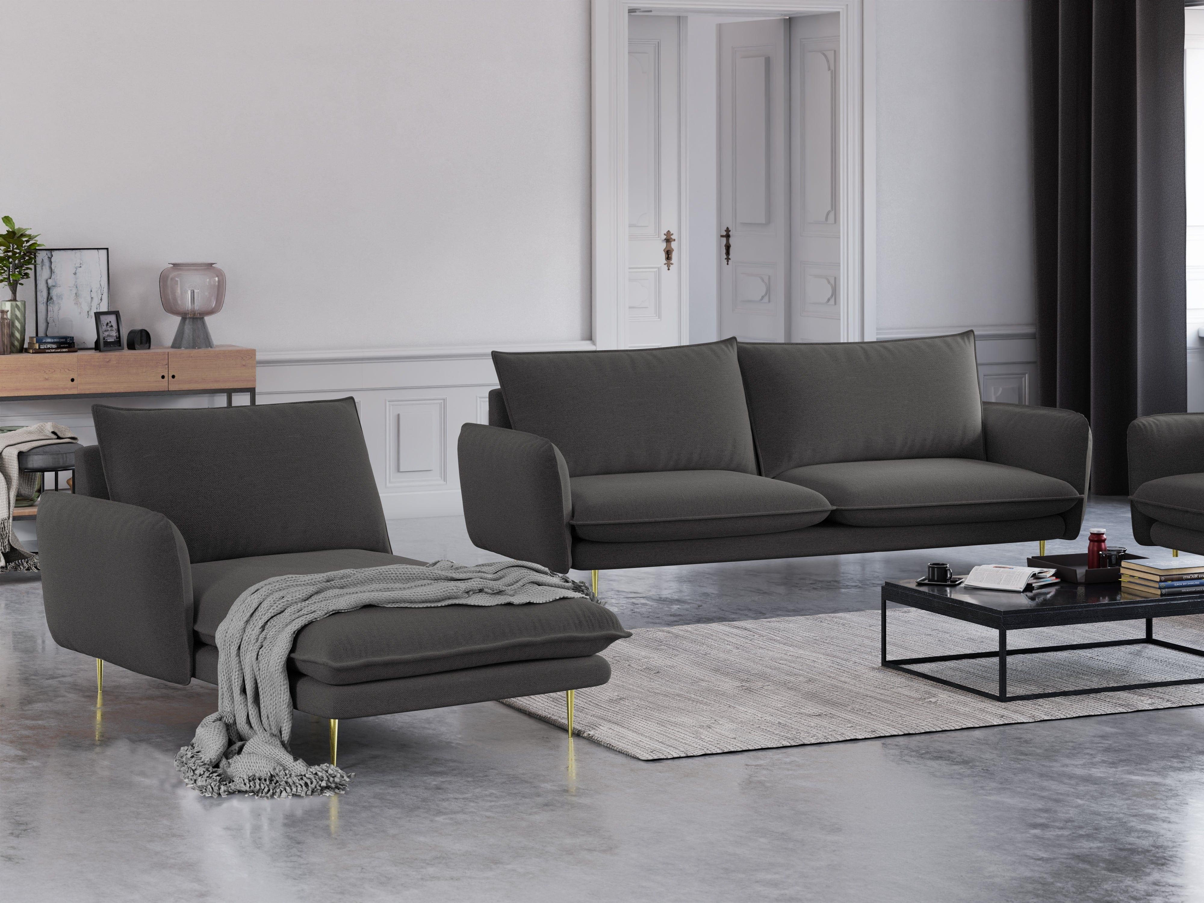 Szezlong lewostronny VIENNA ciemnoszary szenil ze złotą podstawą – Cosmopolitan Design