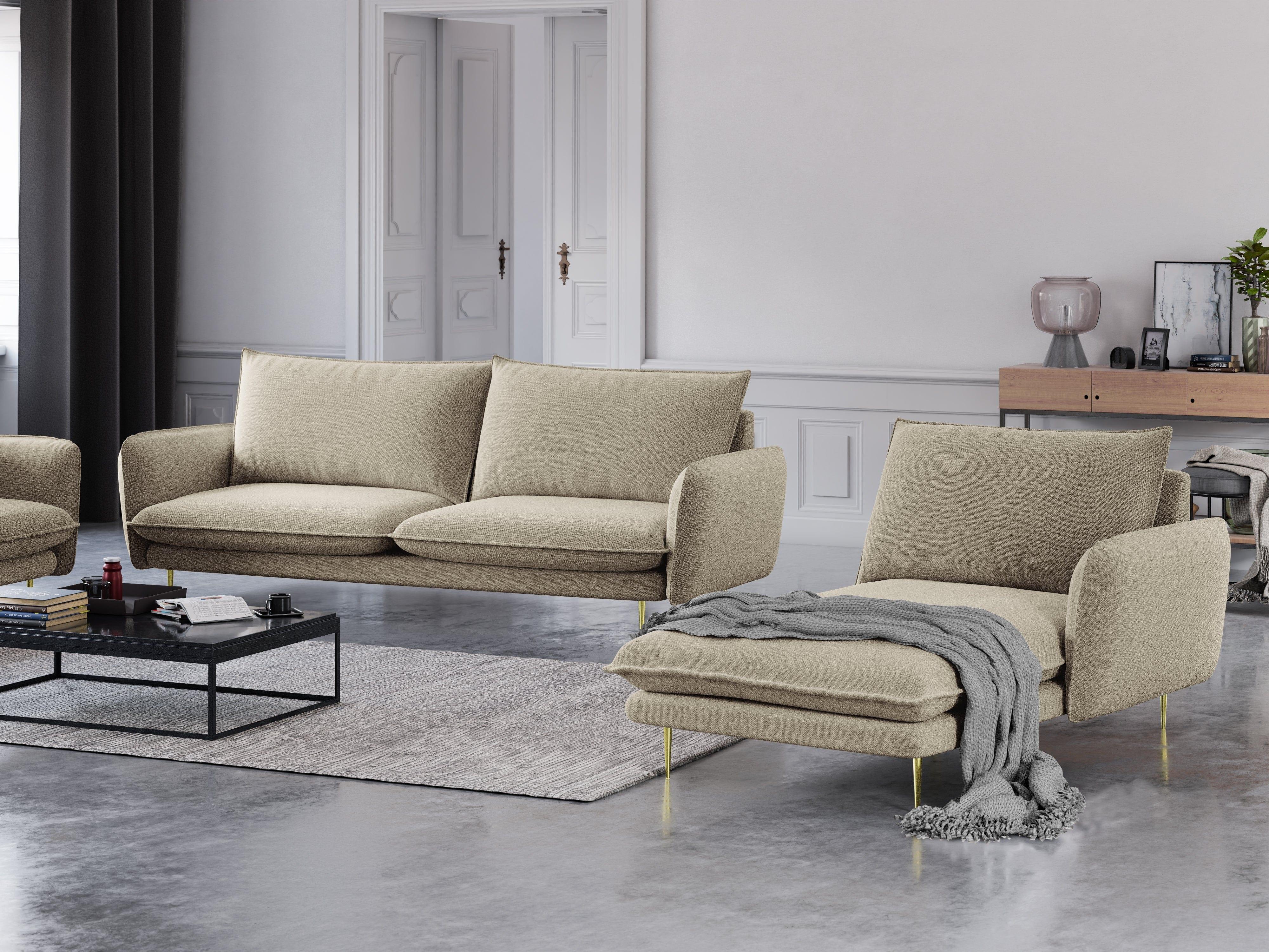 Szezlong prawostronny VIENNA beżowy ze złotą podstawą Cosmopolitan Design Eye on Design