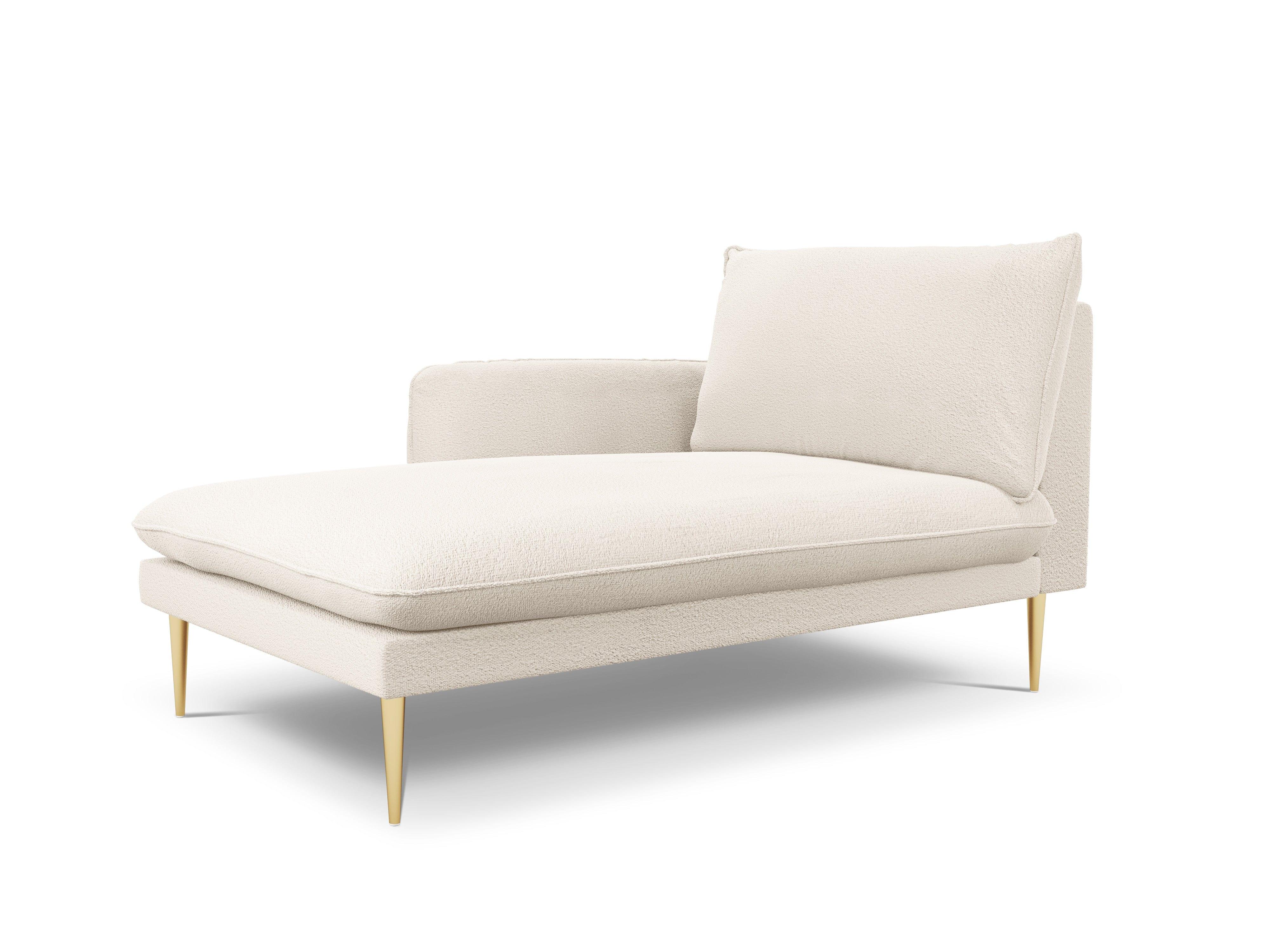 Szezlong w tkaninie boucle lewostronny VIENNA beżowy ze złotą podstawą Cosmopolitan Design Eye on Design