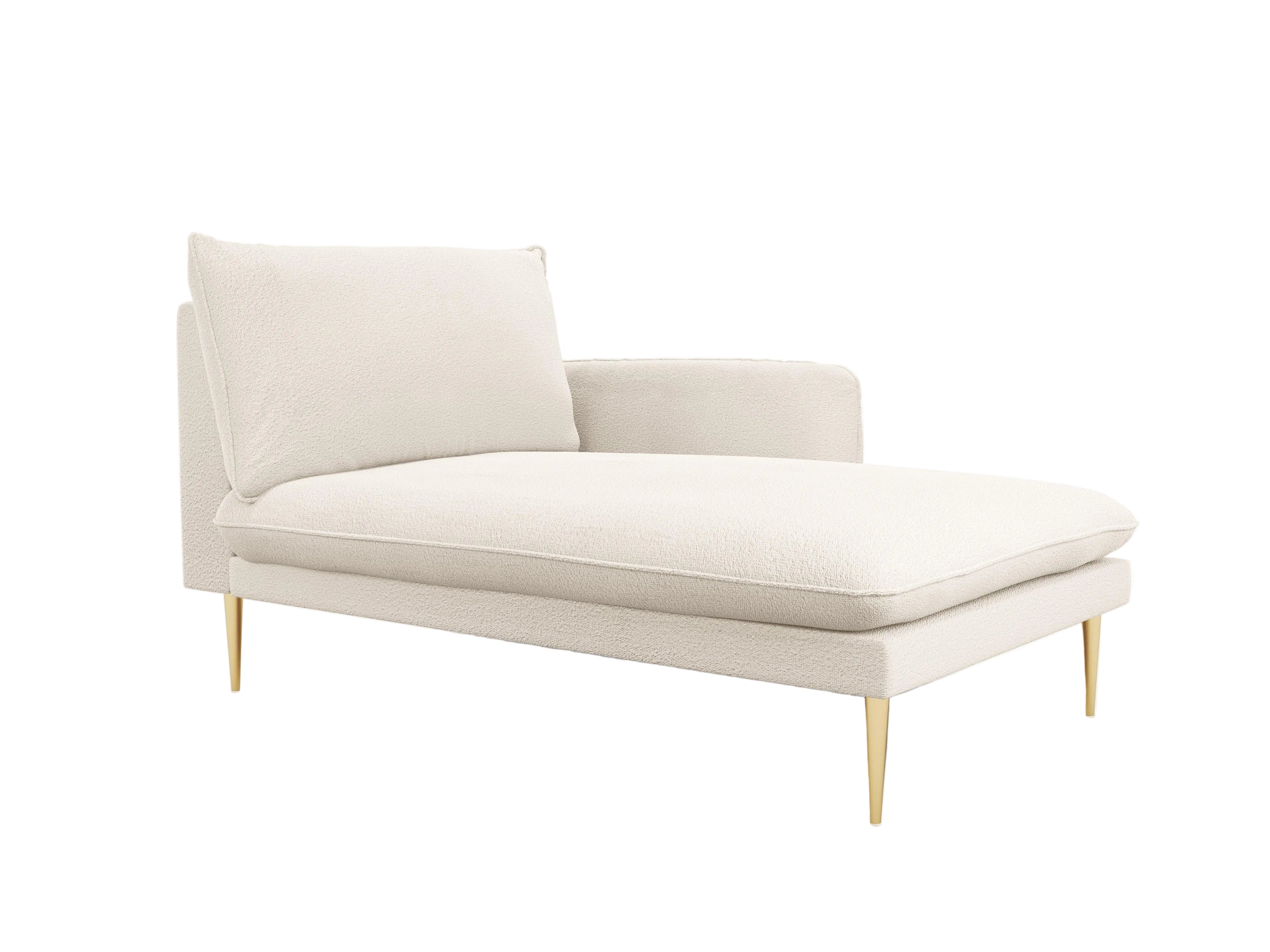 Szezlong w tkaninie boucle prawostronny VIENNA beżowy ze złotą podstawą Cosmopolitan Design Eye on Design
