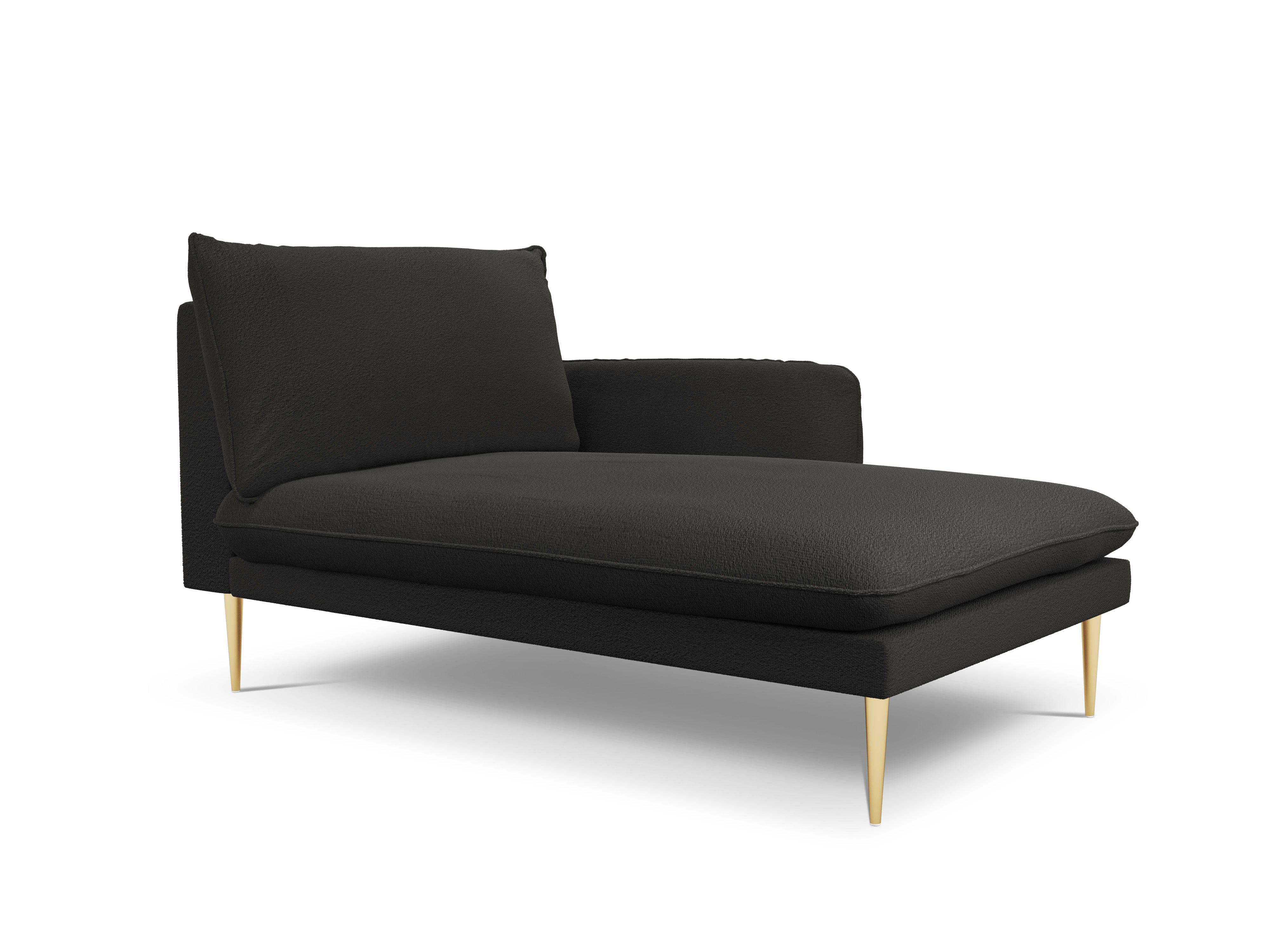Szezlong w tkaninie boucle prawostronny VIENNA czarny ze złotą podstawą Cosmopolitan Design Eye on Design