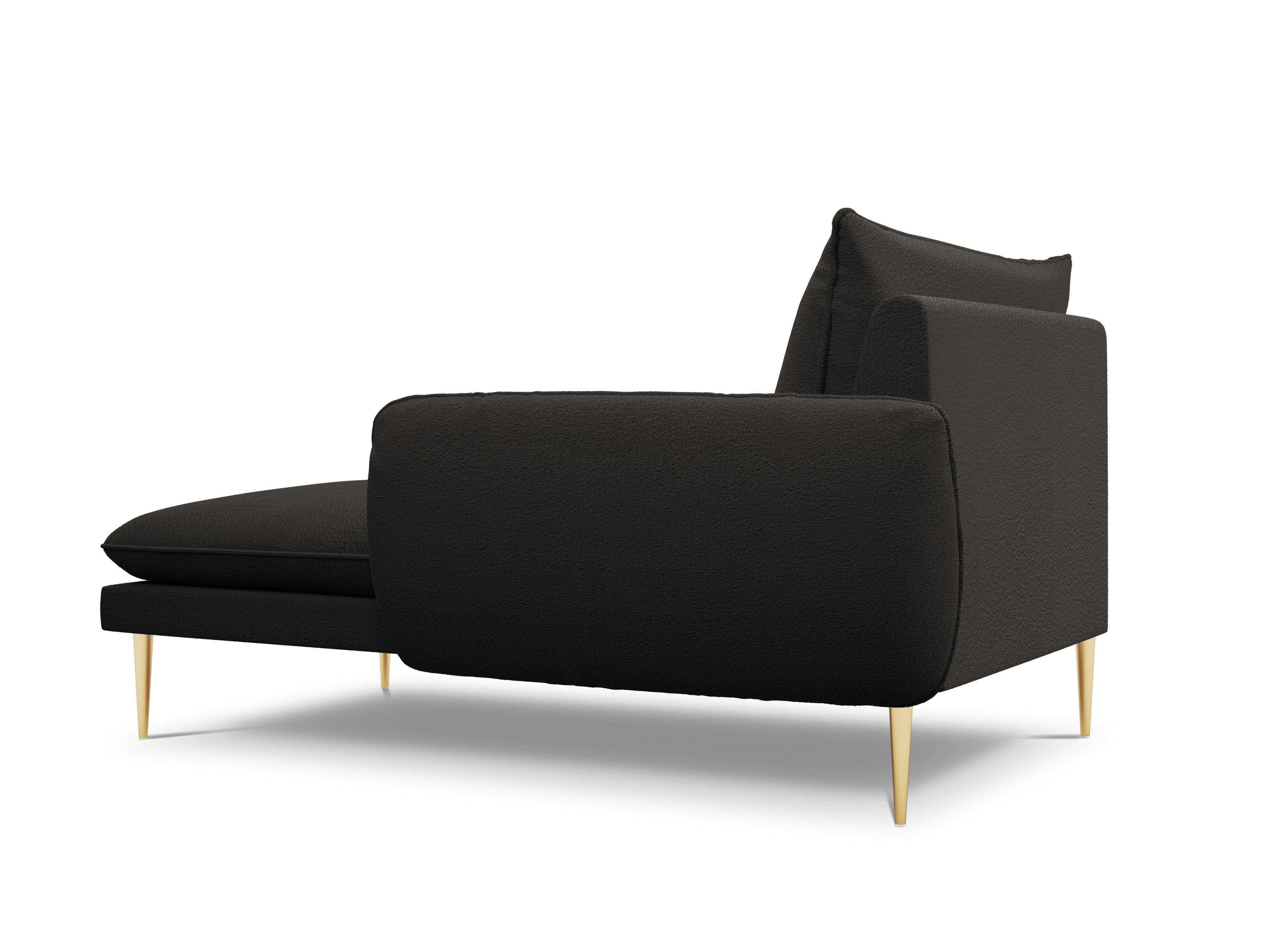 Szezlong w tkaninie boucle prawostronny VIENNA czarny ze złotą podstawą Cosmopolitan Design Eye on Design