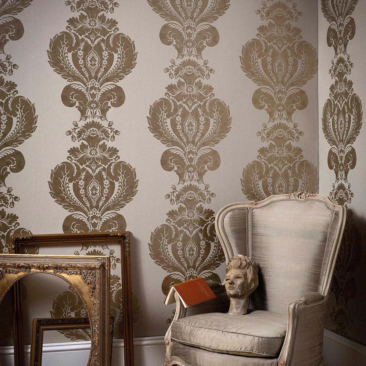 Metalltapete mit Ornamenten ALBEMARLE - Baudelaire weiß auf Creme