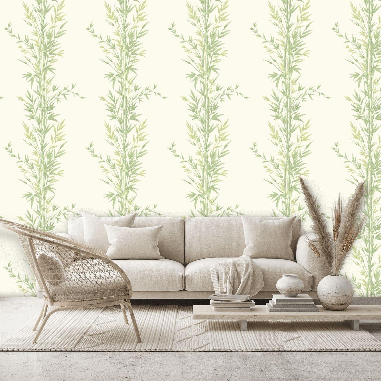 Wallpaper with a plant motif of bamboo shoots ARCHIVE ANTHOLOGY - Blue Bamboo on White