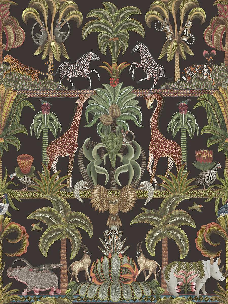 Metalltapete mit tierischem und pflanzlichem Motiv ARDMORE JABULA - Afrika Königreich schwarz