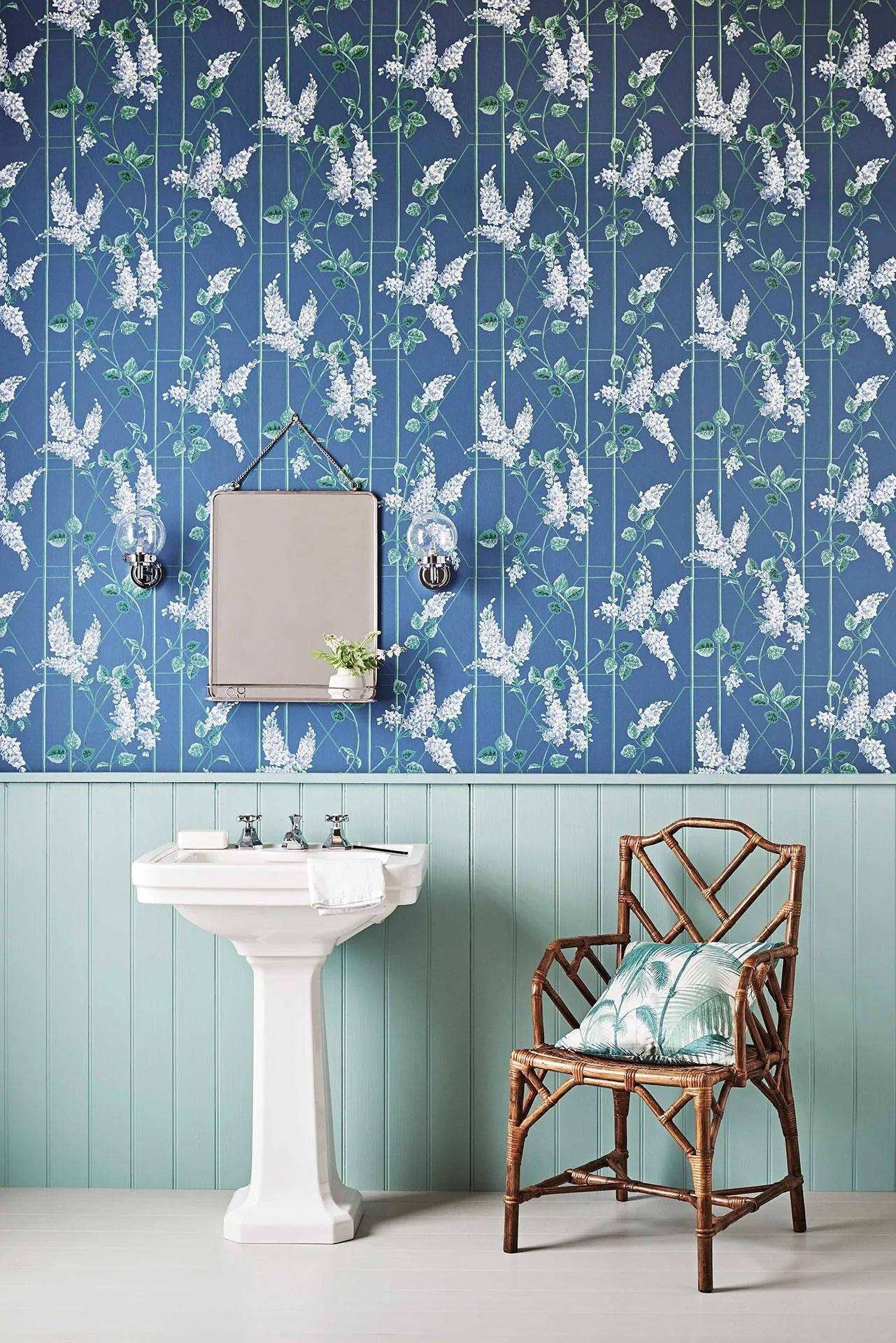 Botanical Flower Pattern Wallpaper - Wisteria Pink on White