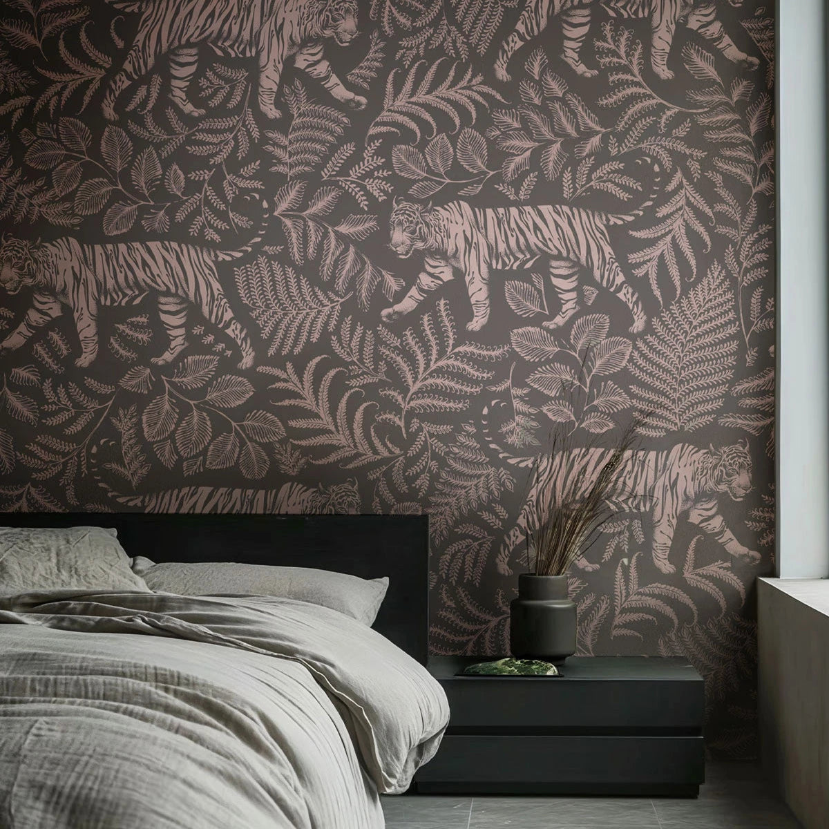 Tapete mit tierischem Motiv CAMOUFLAGED TIGER GRAU ROSA grau mit rosa