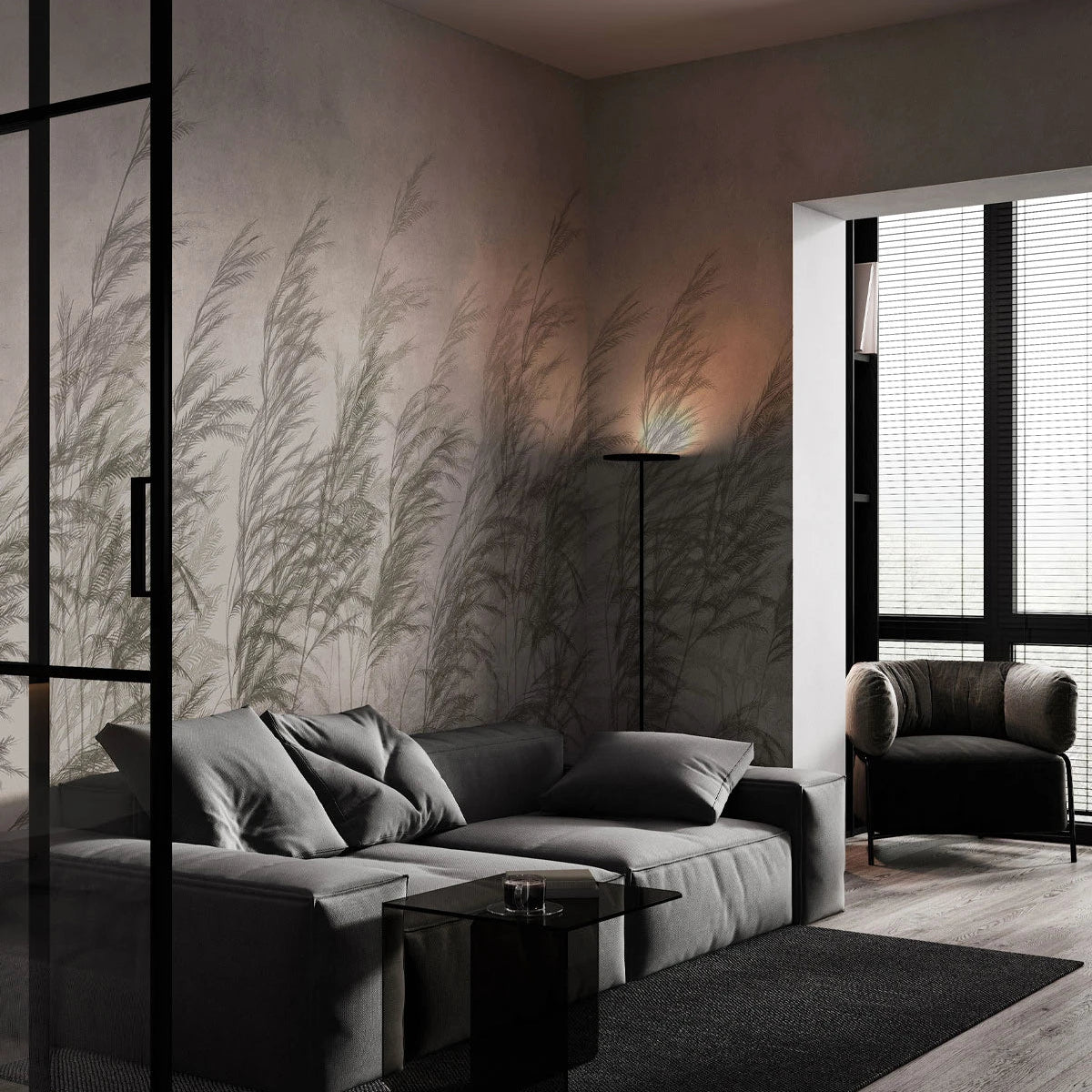Non-woven wallpaper with a plant pattern CANE beige