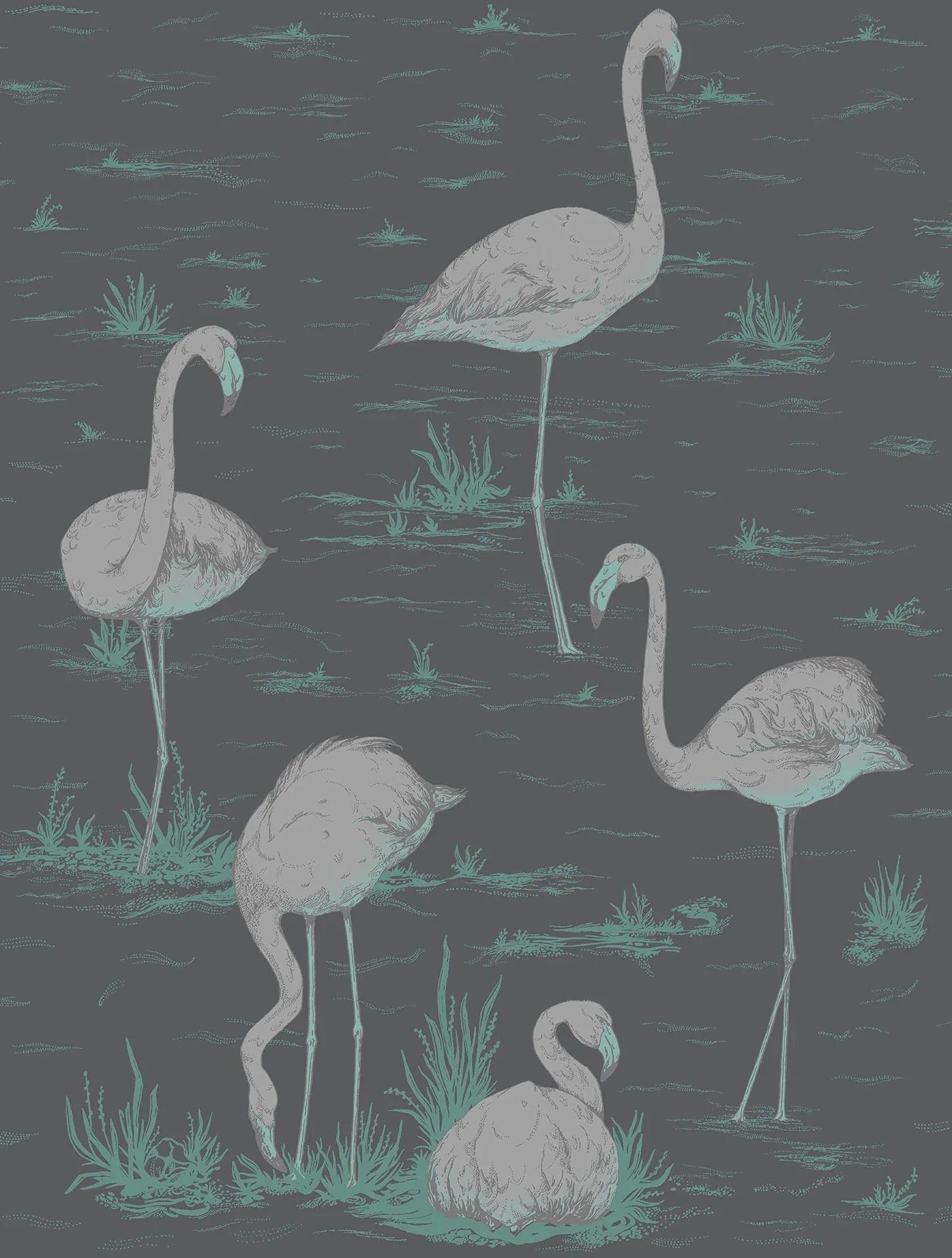 Wallpaper with an animal motif of flamingos CONTEMPORARY COLLECTION - Metallic Silver Flamingos