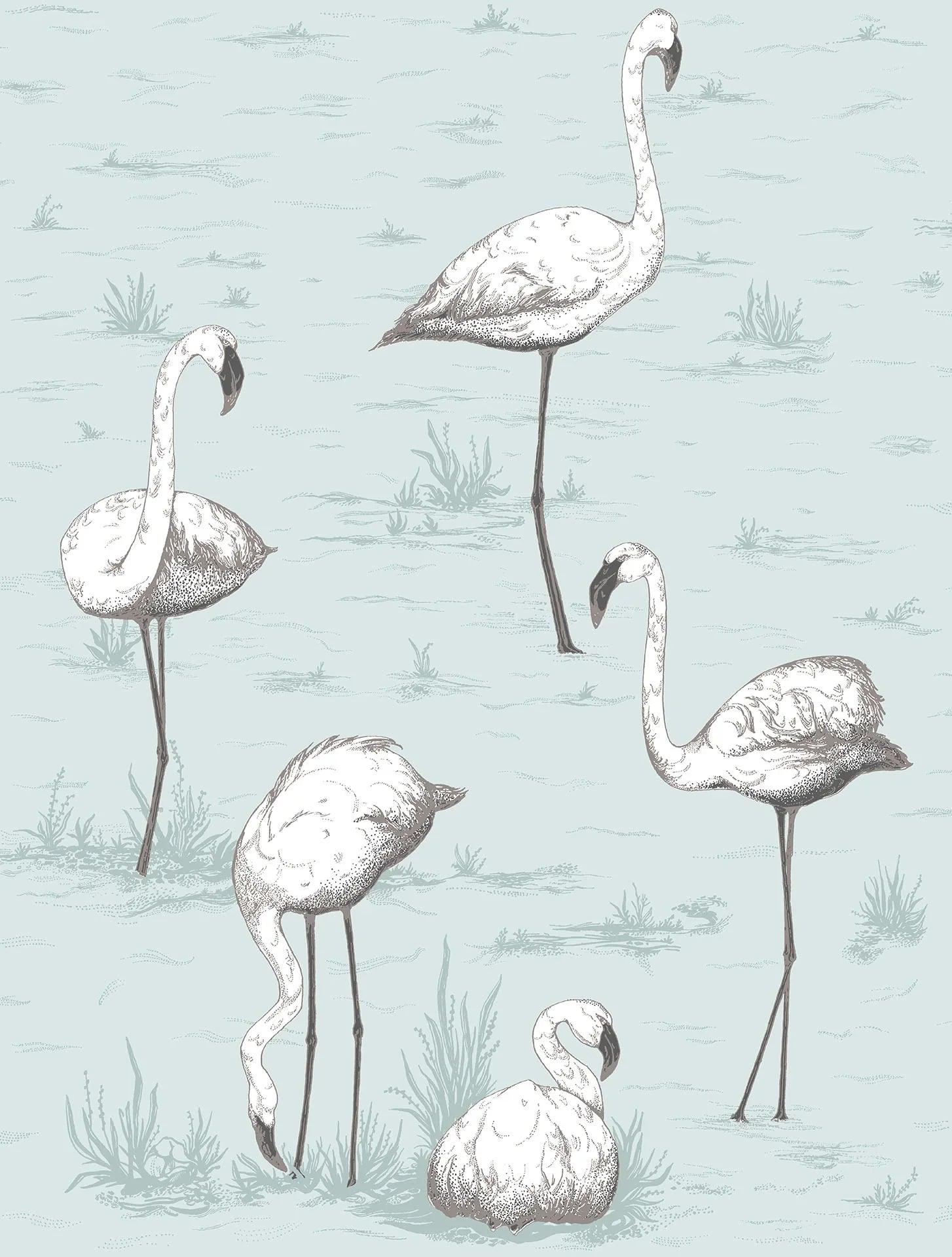 Wallpaper with an animal motif of flamingos CONTEMPORARY COLLECTION - Blue Flamingos